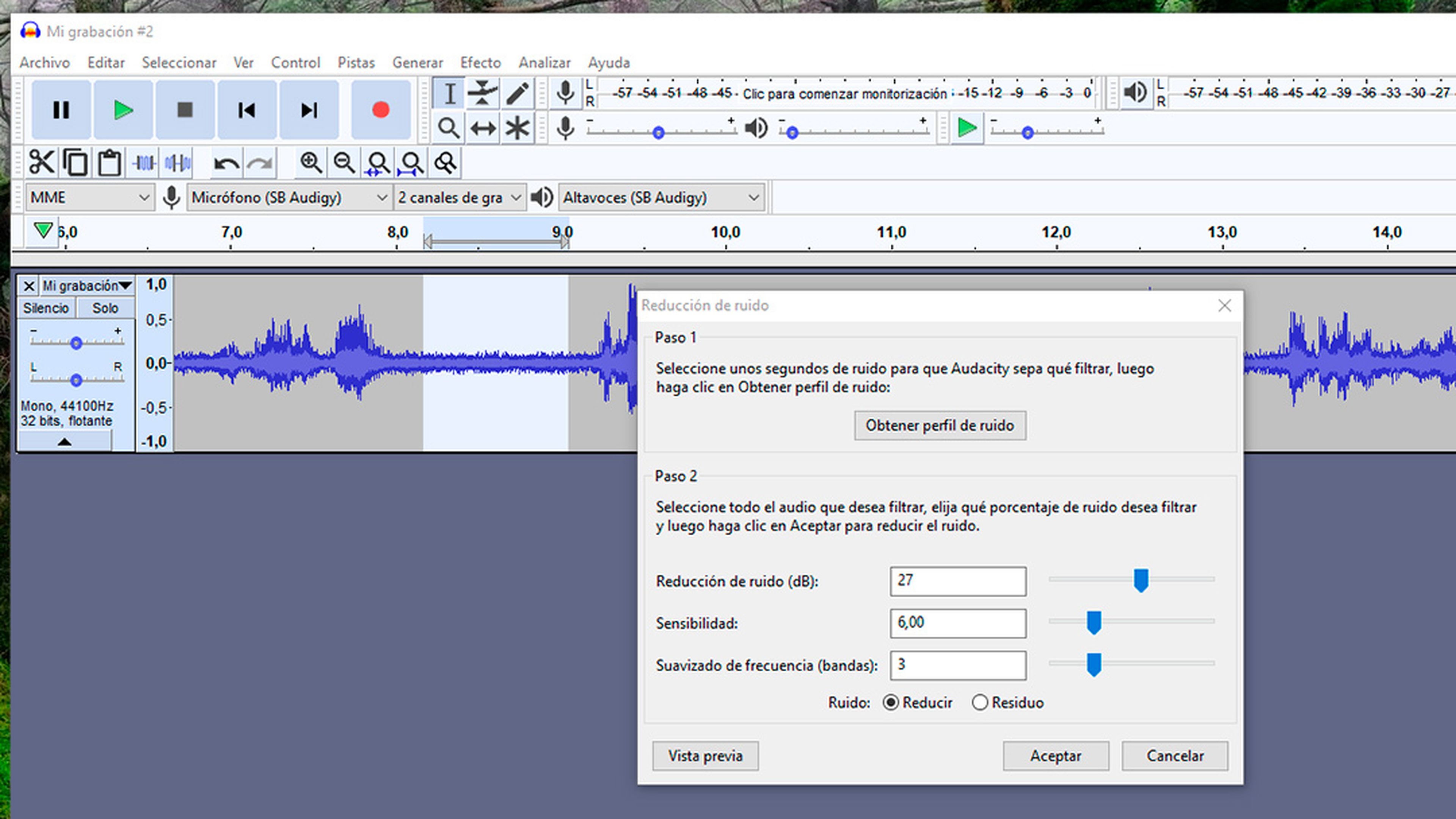 Eliminar ruido de fondo en pista de audio