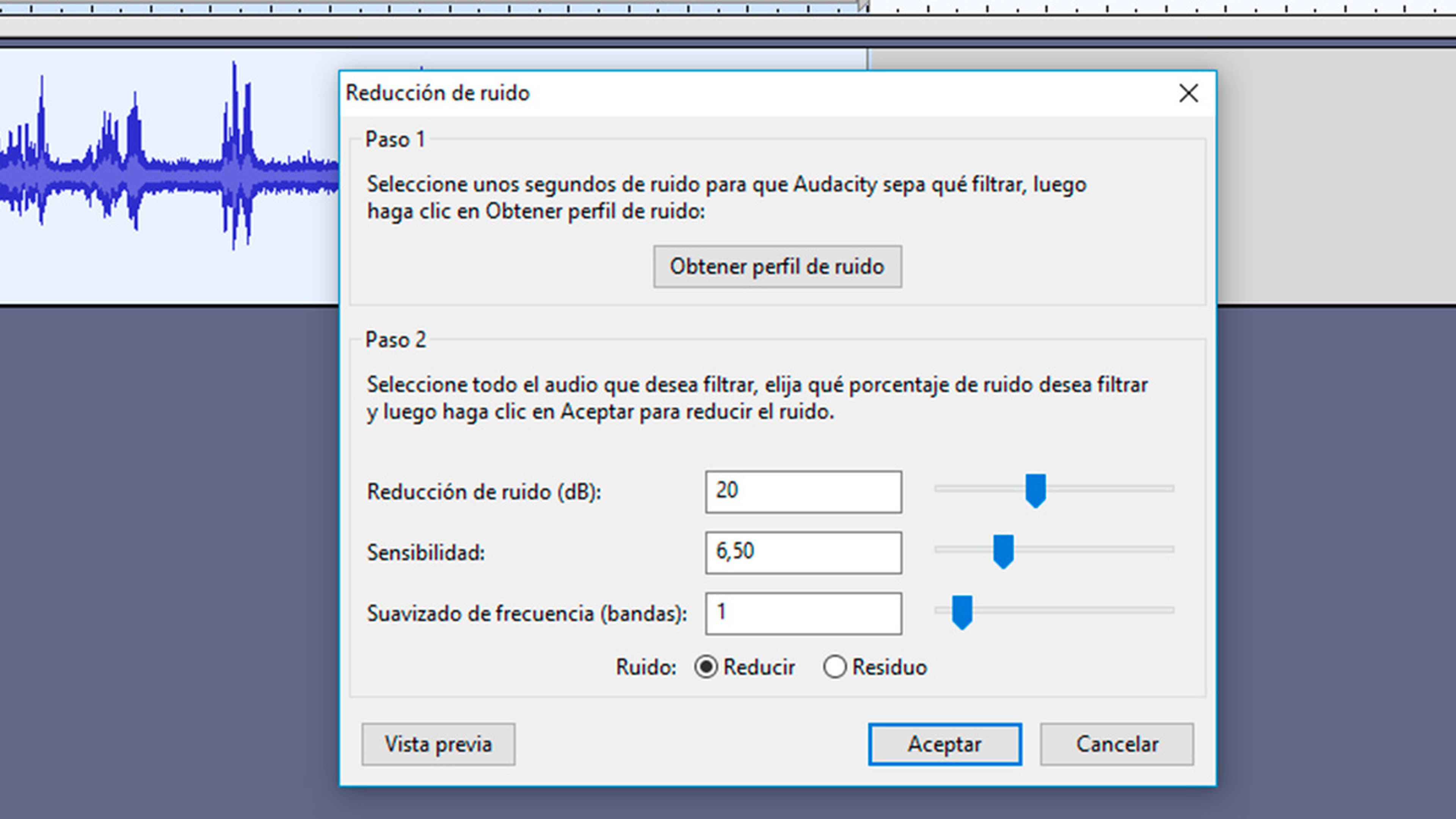 Eliminar ruido de fondo en pista de audio