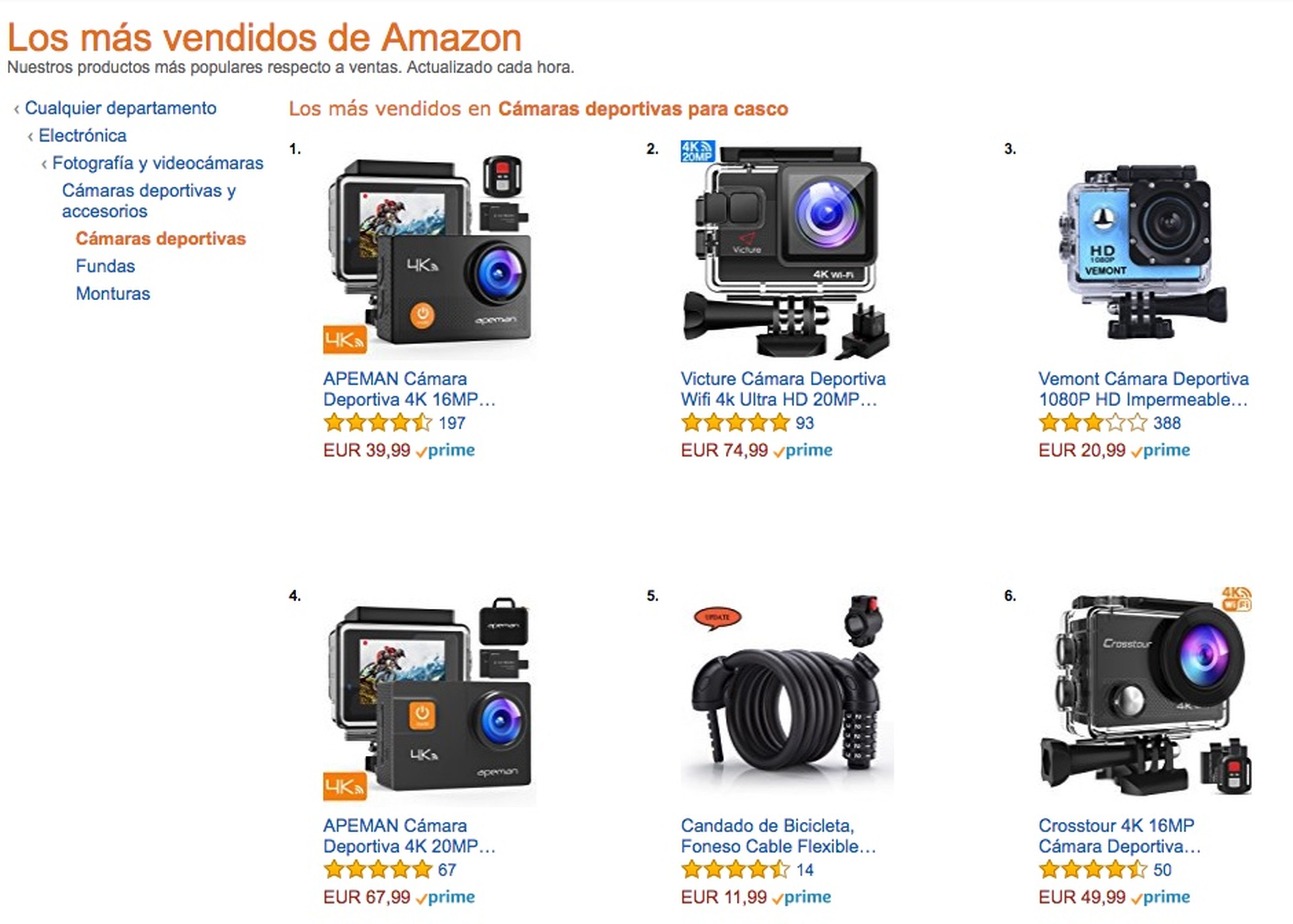 Las cámaras deportivas más vendidas en Amazon