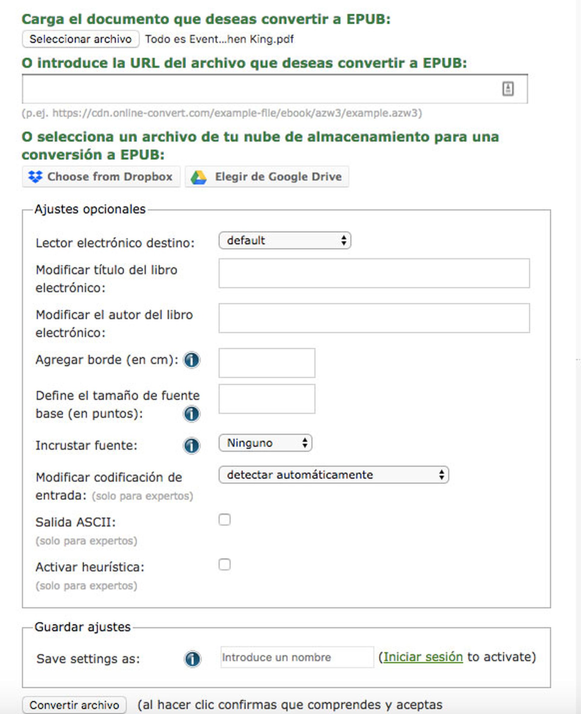 Cómo convertir un PDF a ePub o MOBI