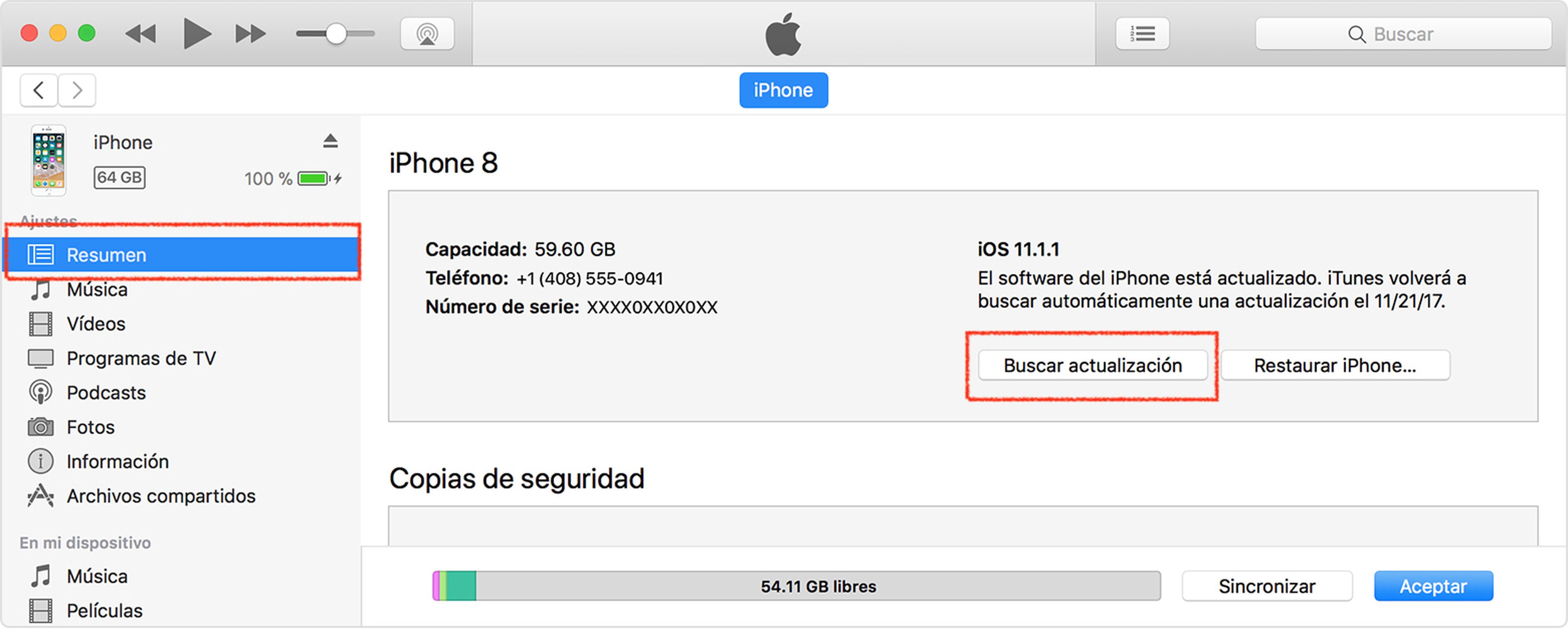 buscar actualización itunes