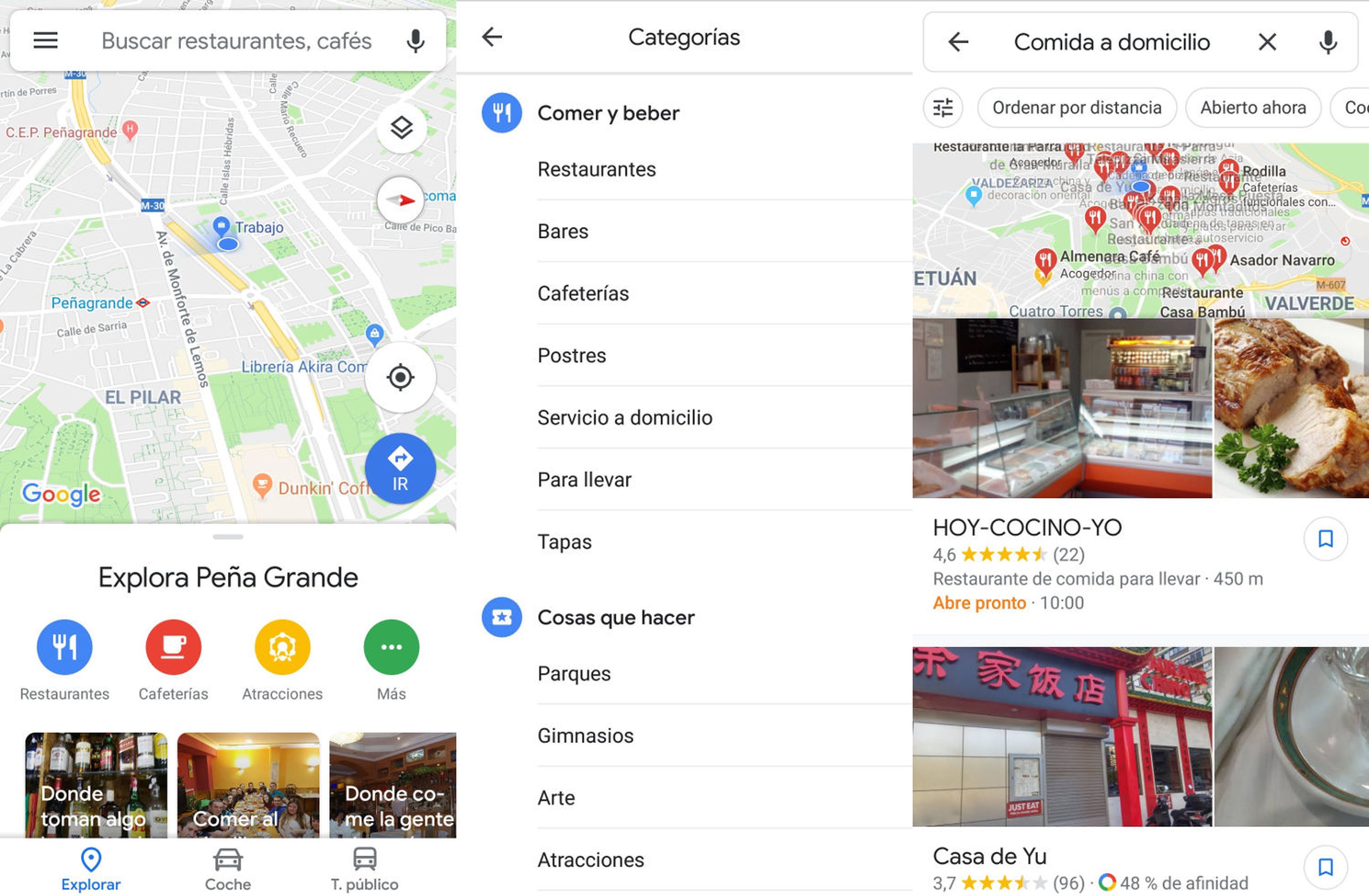Restaurantes servicio a domicilio Google Maps
