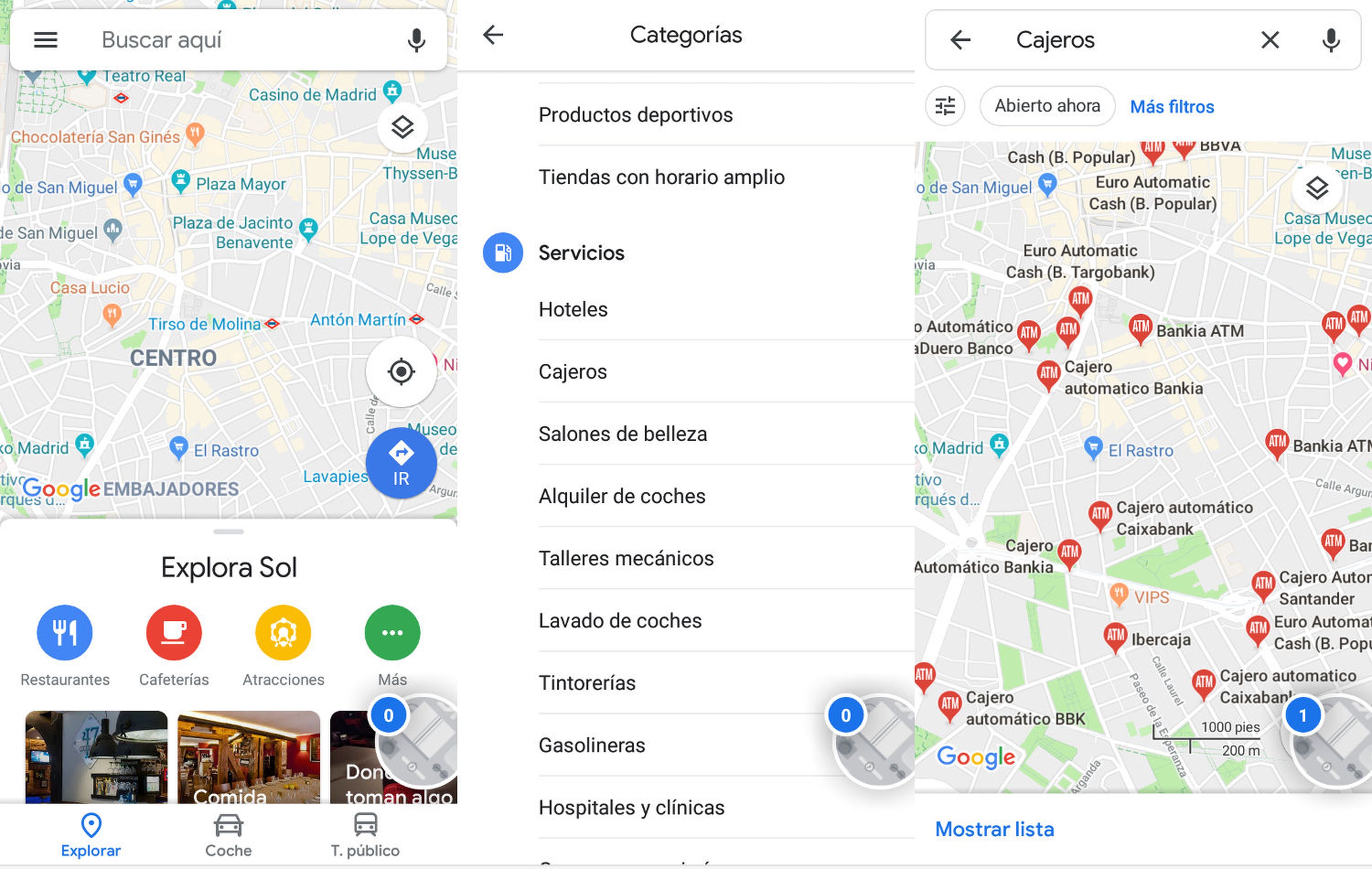 Cajeros automáticos en Google Maps
