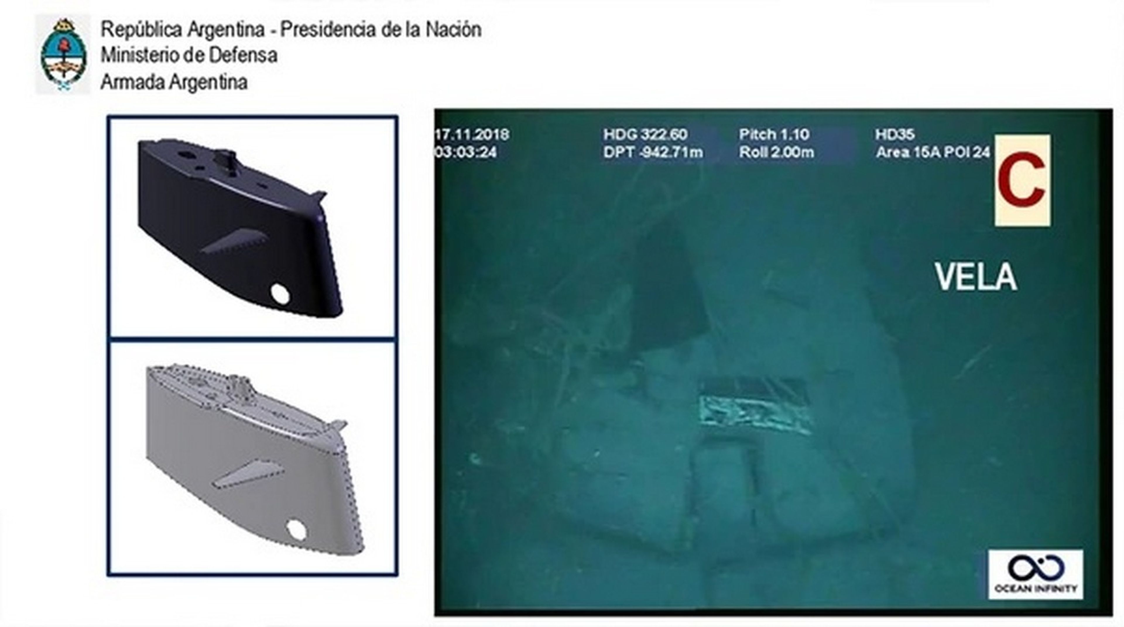 Primeras imágenes del submarino argentino ARA San Juan hundido en el mar