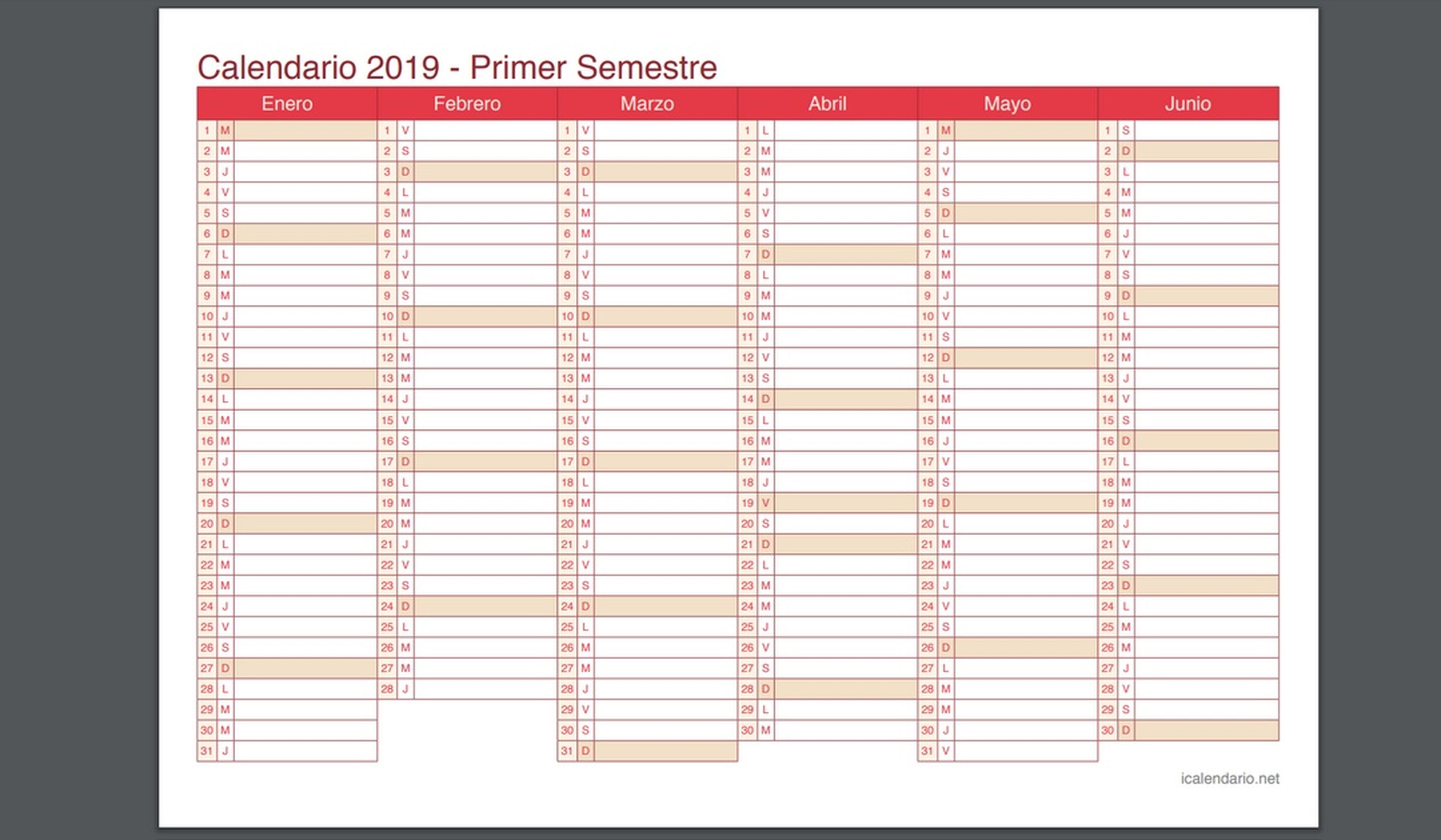 Calendario semestral