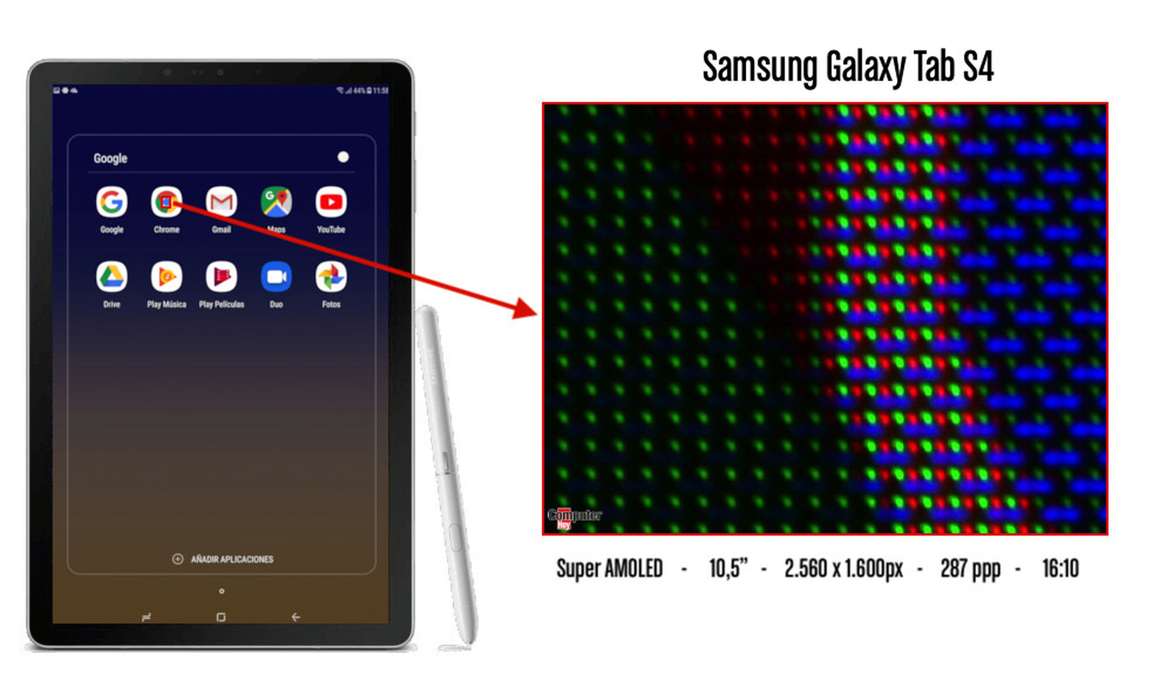 Detalle píxeles Samsung Galaxy Tab S4