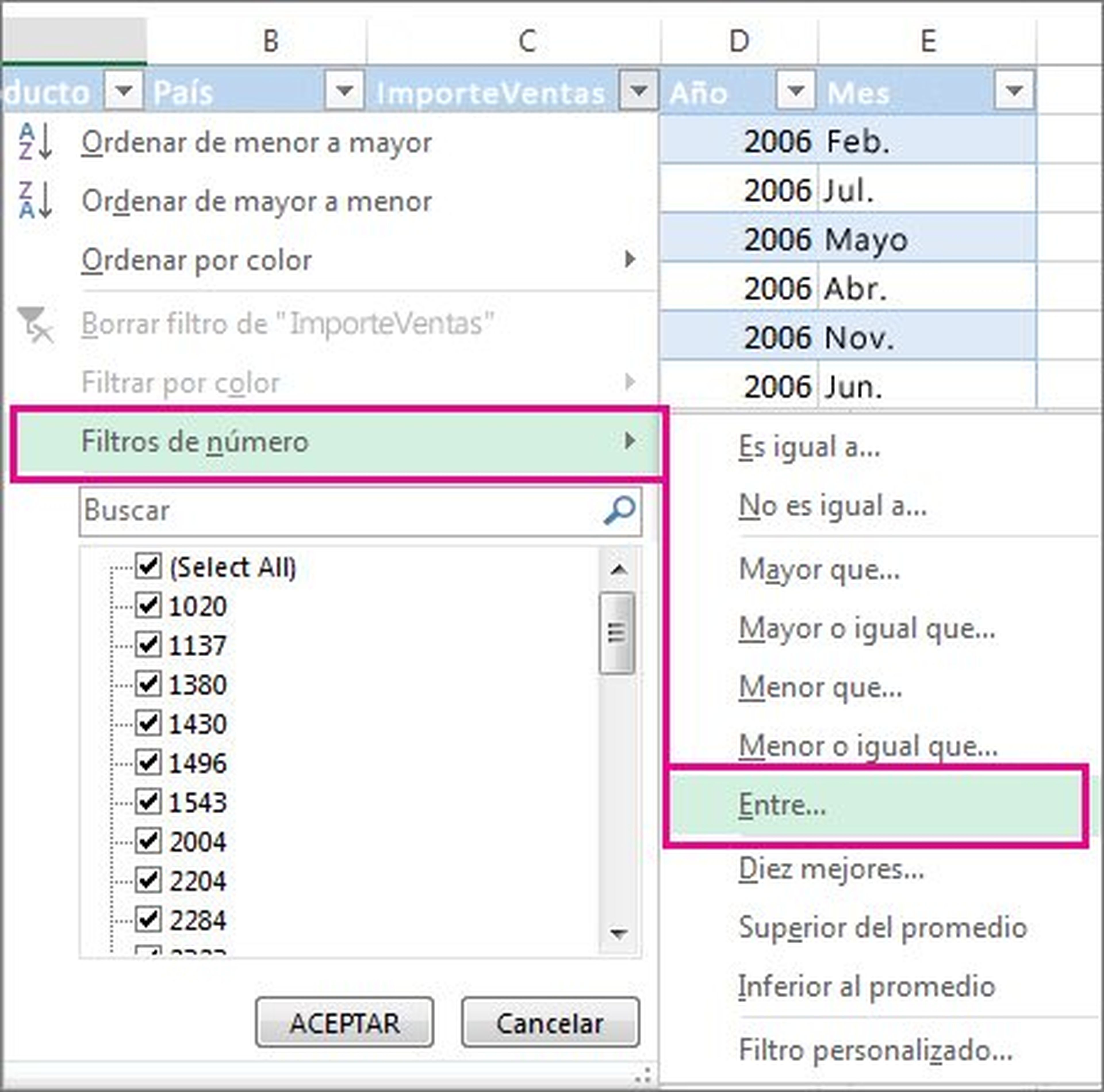 Filtrar datos en Excel