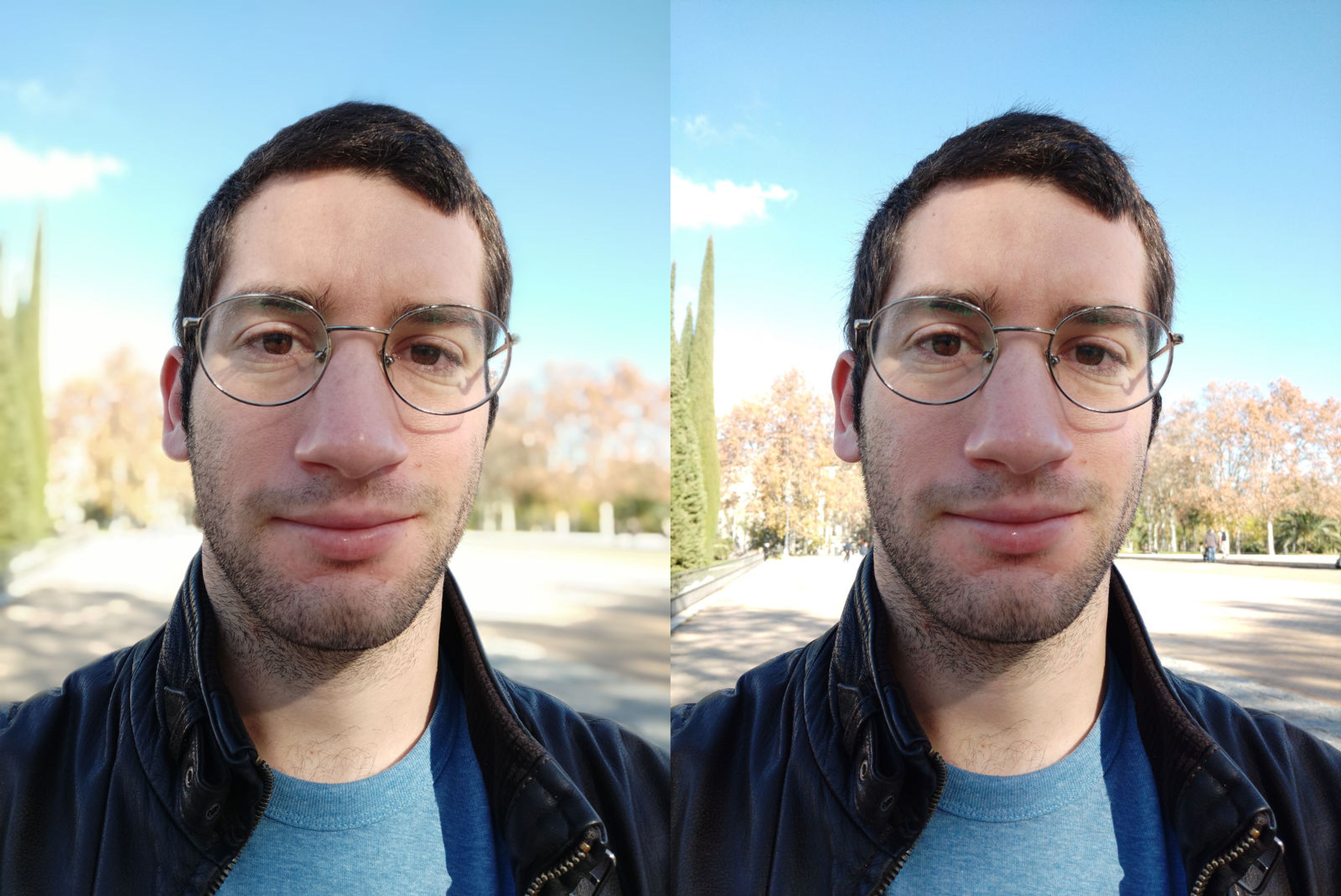 Izquierda: selfie con Modo Retrato | Derecha: mismo selfie sin Modo Retrato