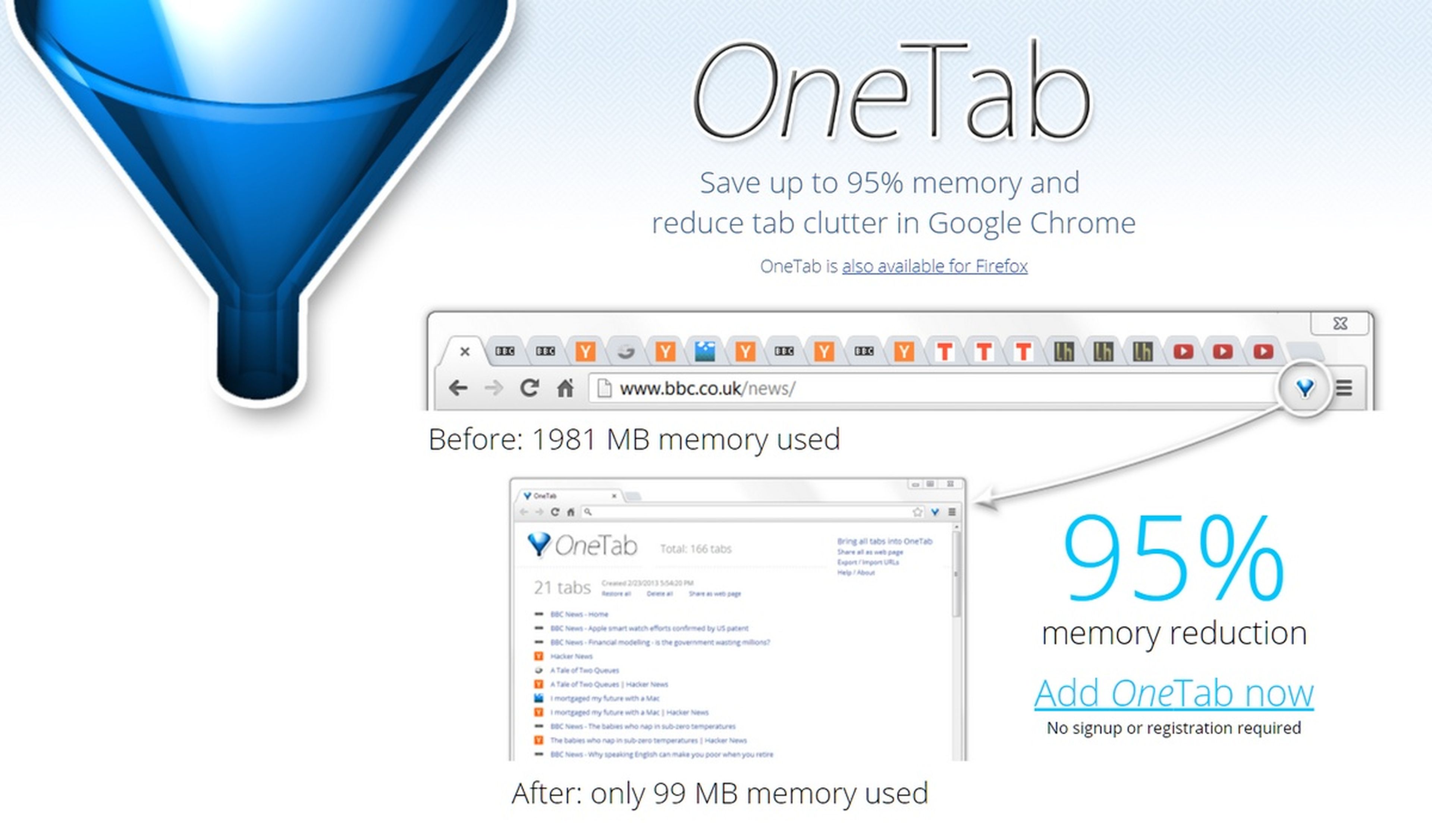 OneTab, la extensión de Chrome que reduce al mínimo el consumo de memoria