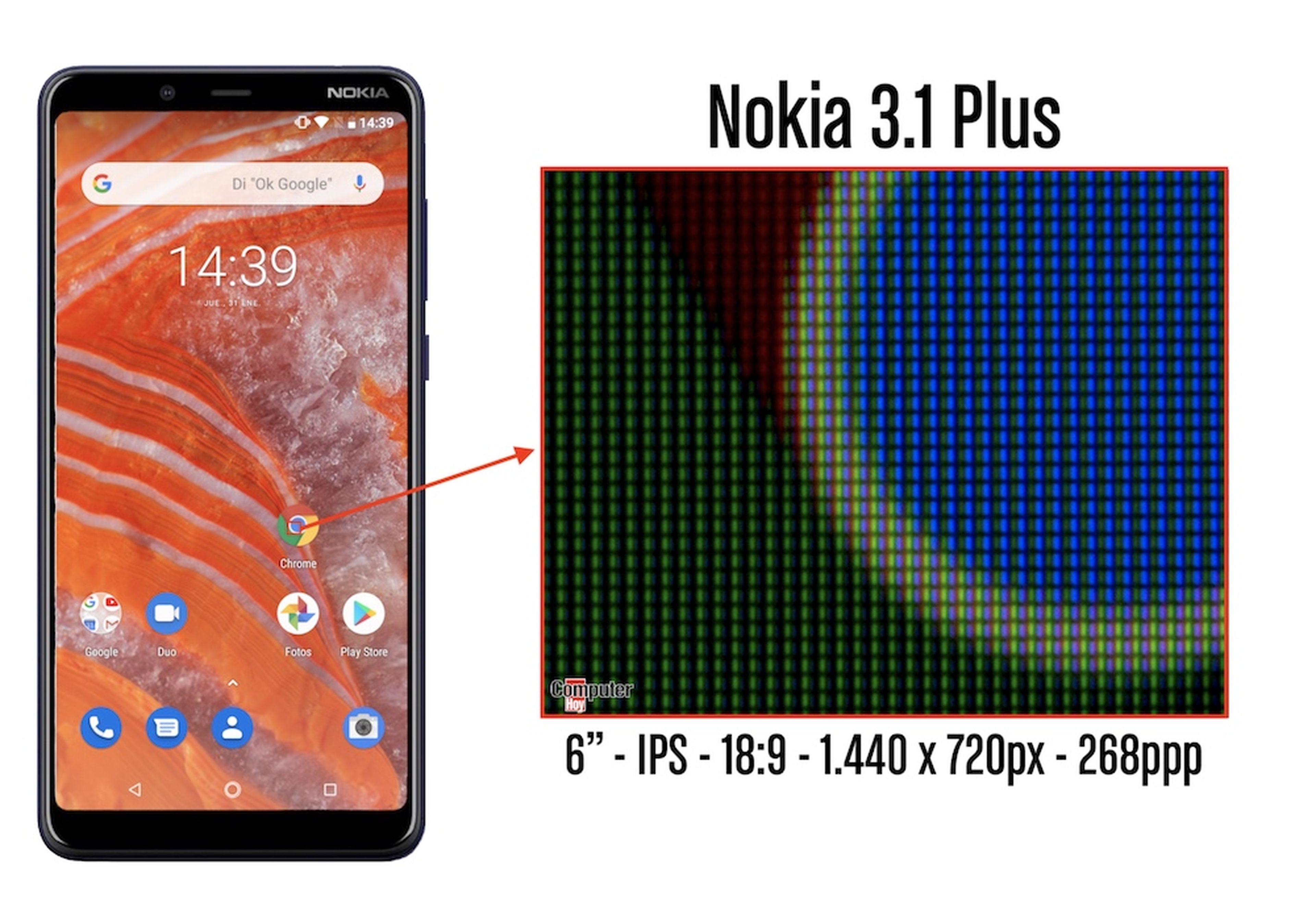 Prueba de pantalla del Nokia 3.1 Plus