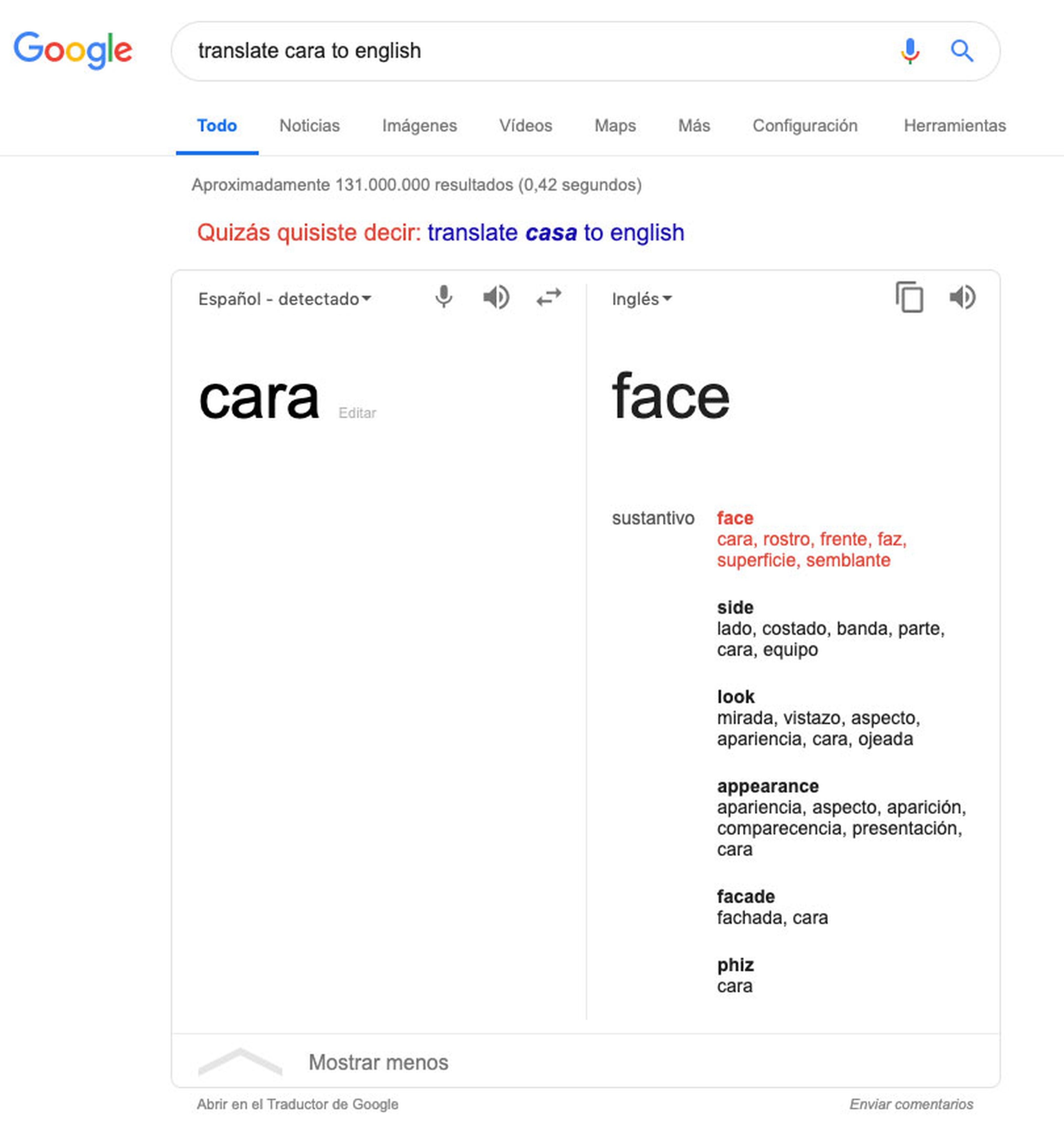 Buscar una traducción en Google