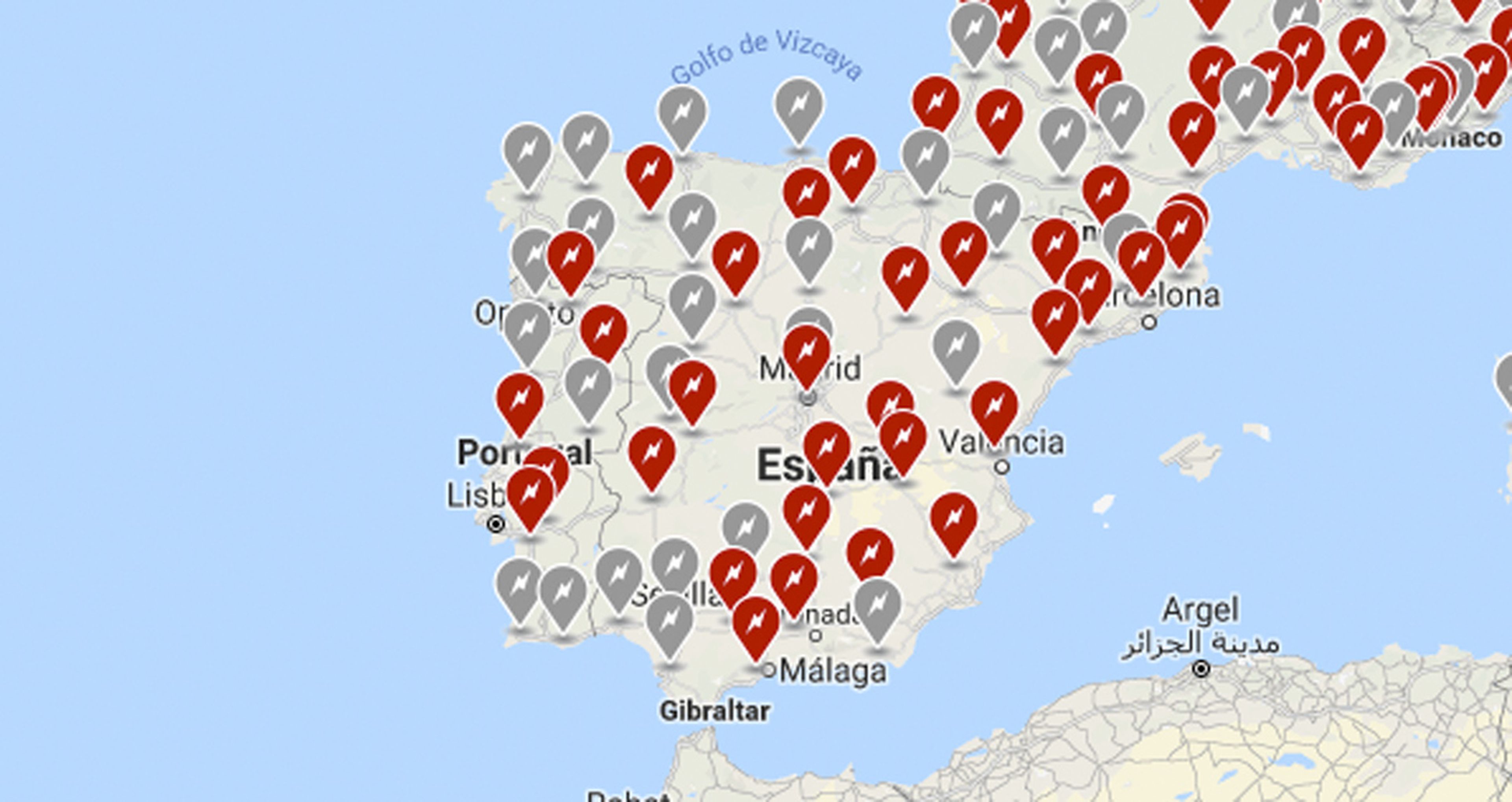 Mapa de Supercargadores en España