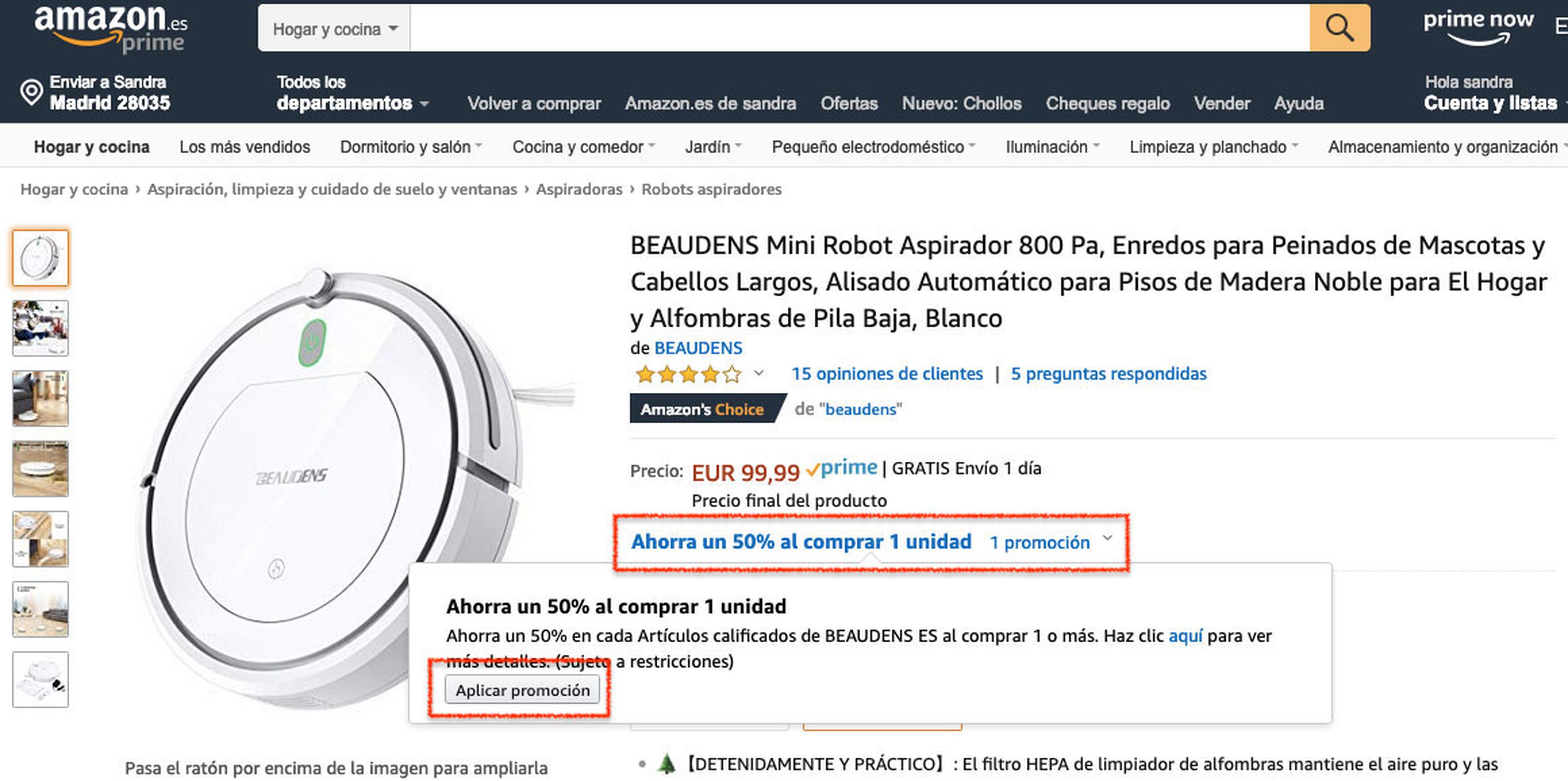 Robot aspirador 50 euros Amazon