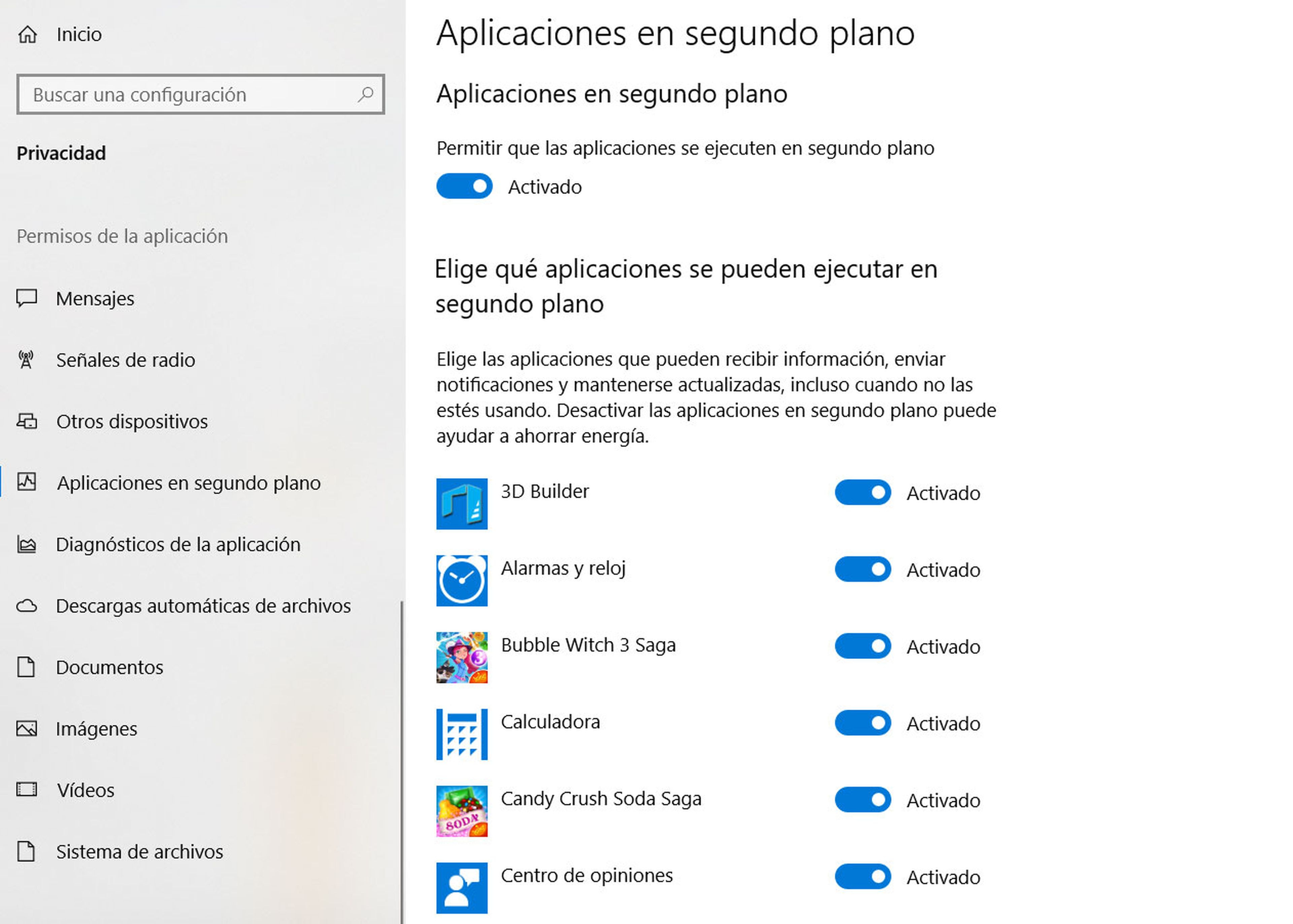 Aplicaciones segundo plano Windows 10