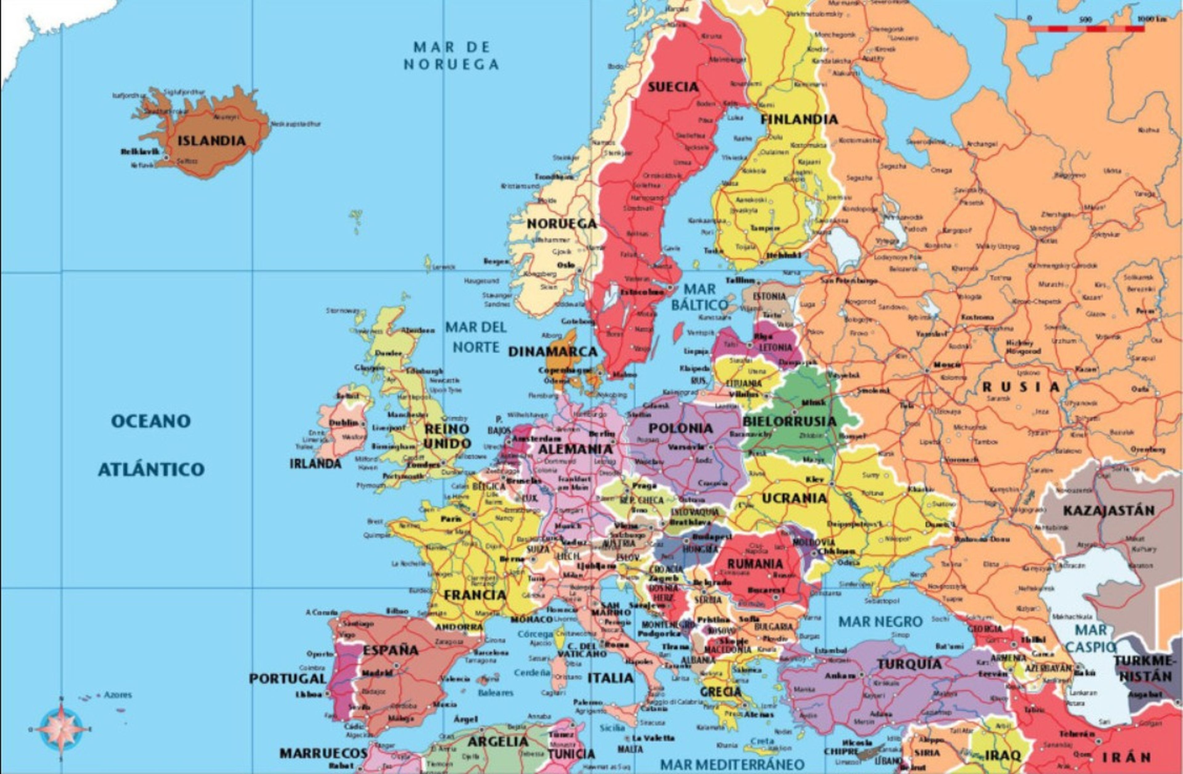 Mapa de estados europeos de color negro mapa político de europa