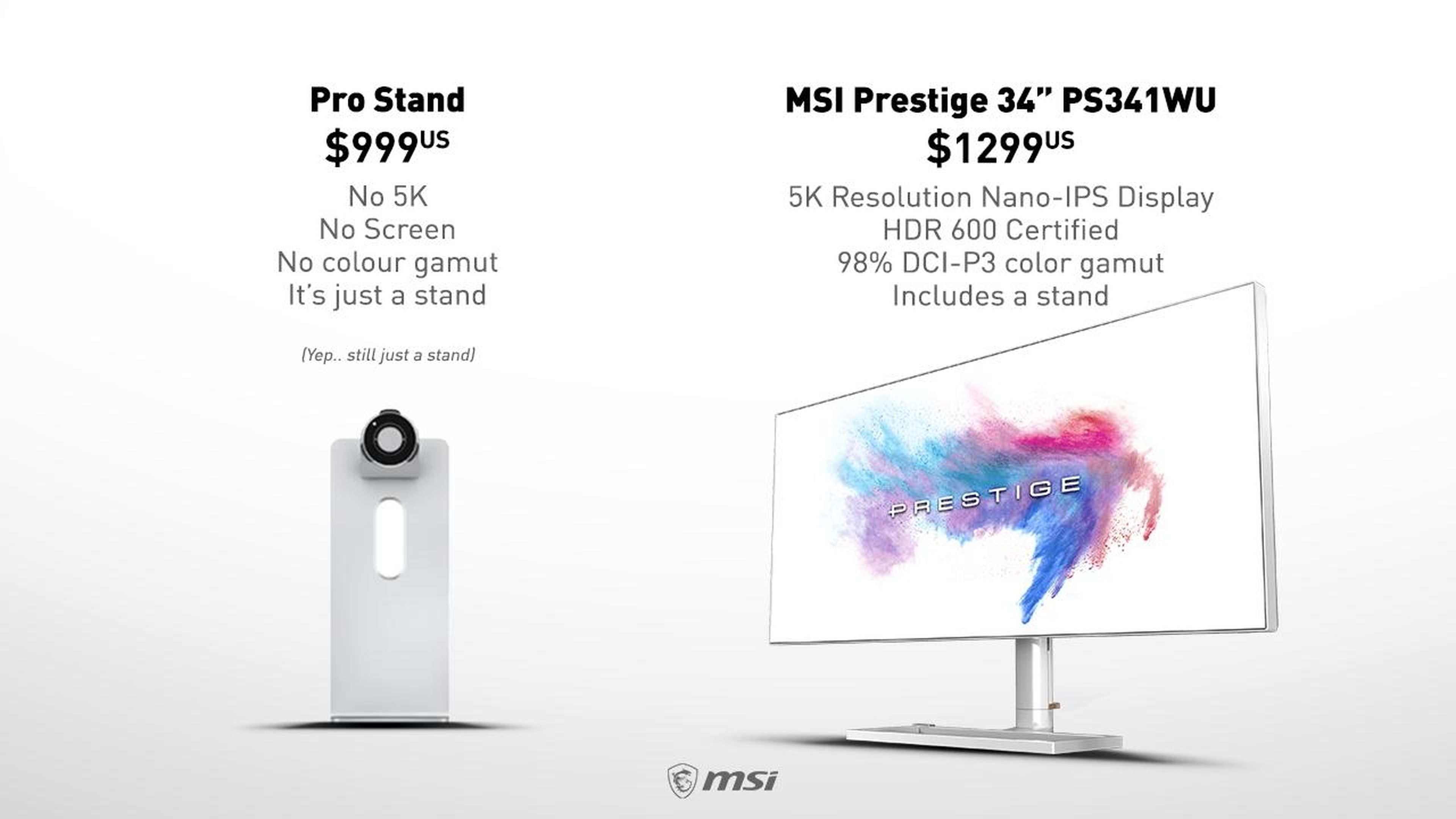 MSI se burla de Apple con un monitor 5K que vale casi lo mismo que el stand del Mac Pro