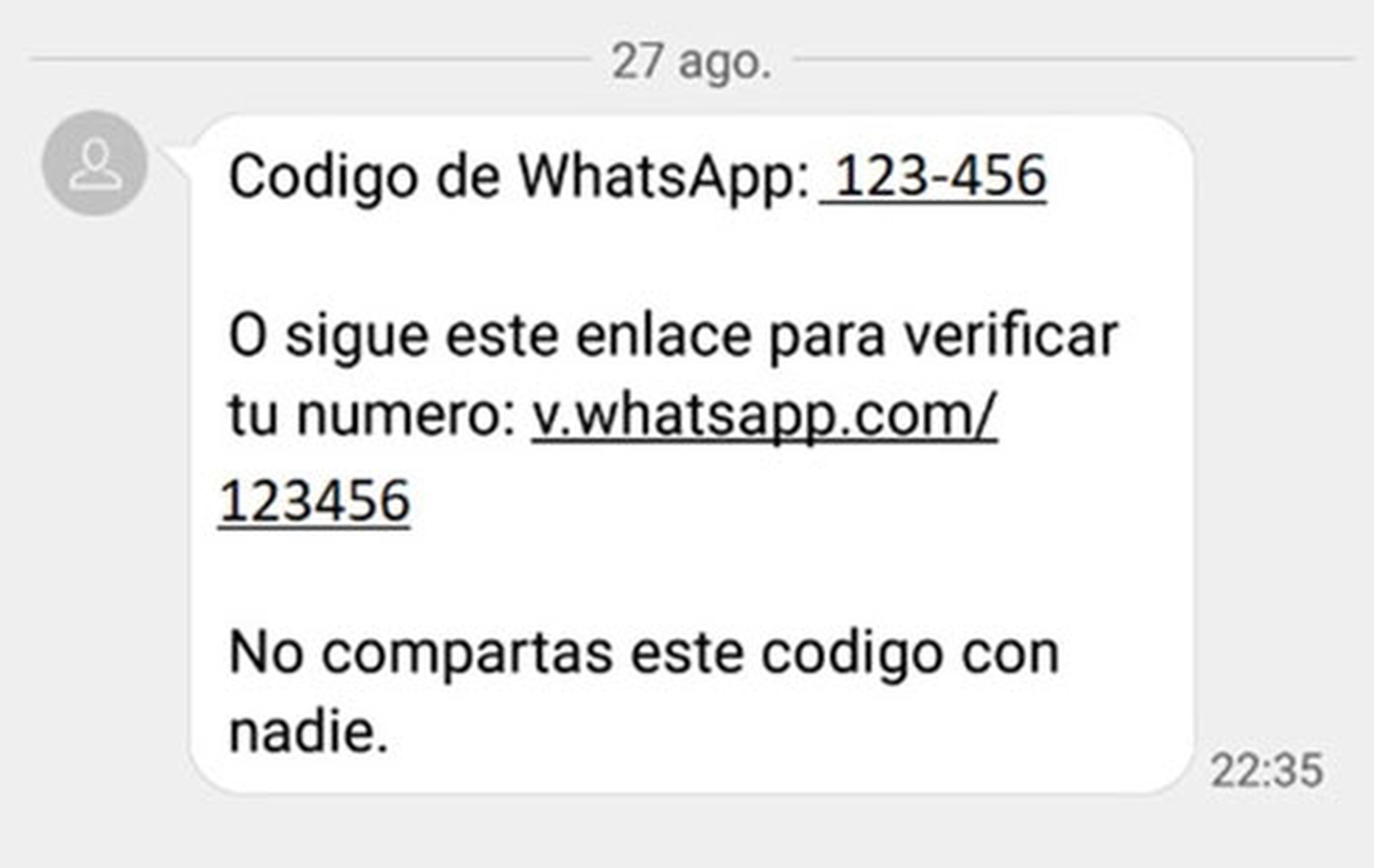 Código de verificación falso de WhatsApp