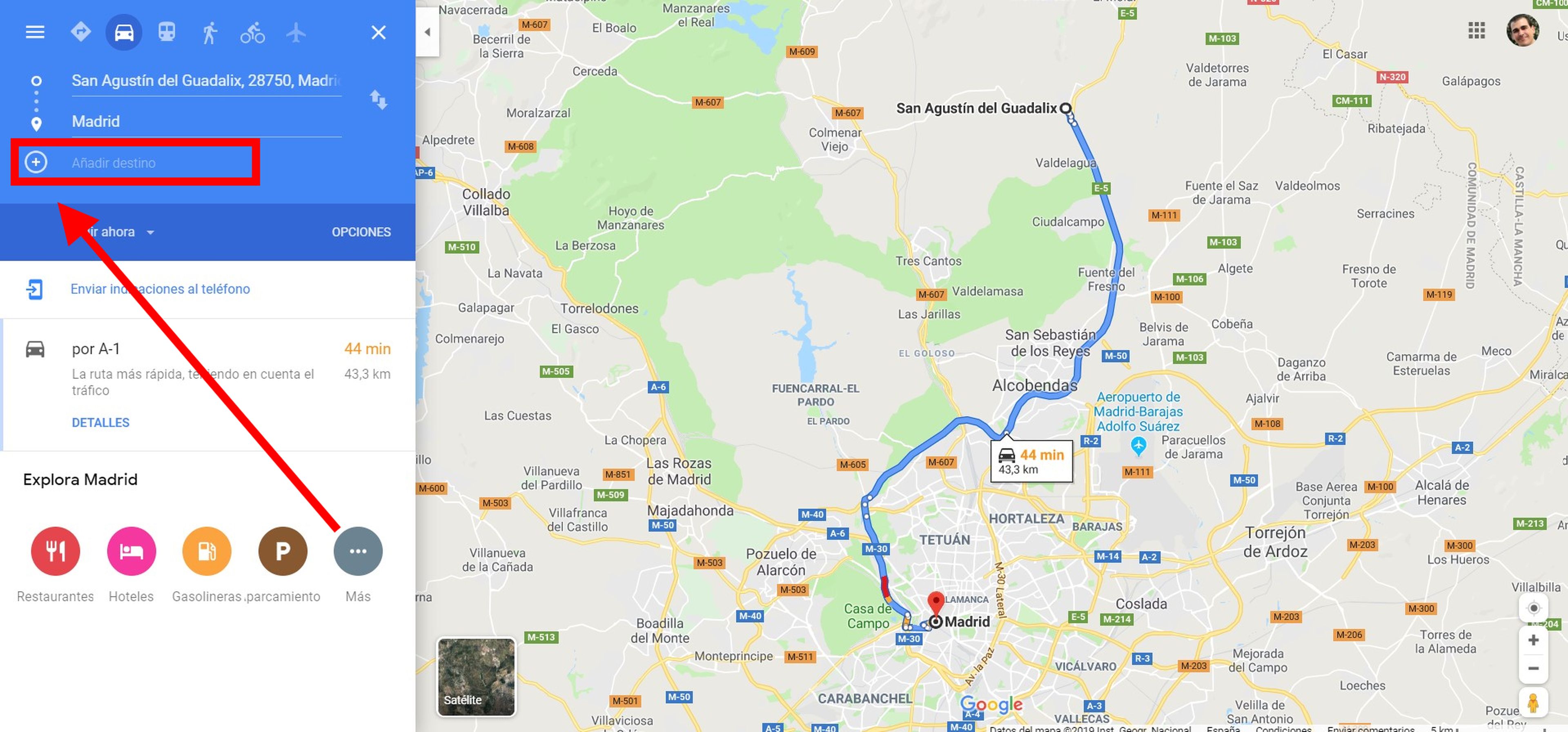 Cómo añadir una parada intermedia en Google Maps desde el ordenador
