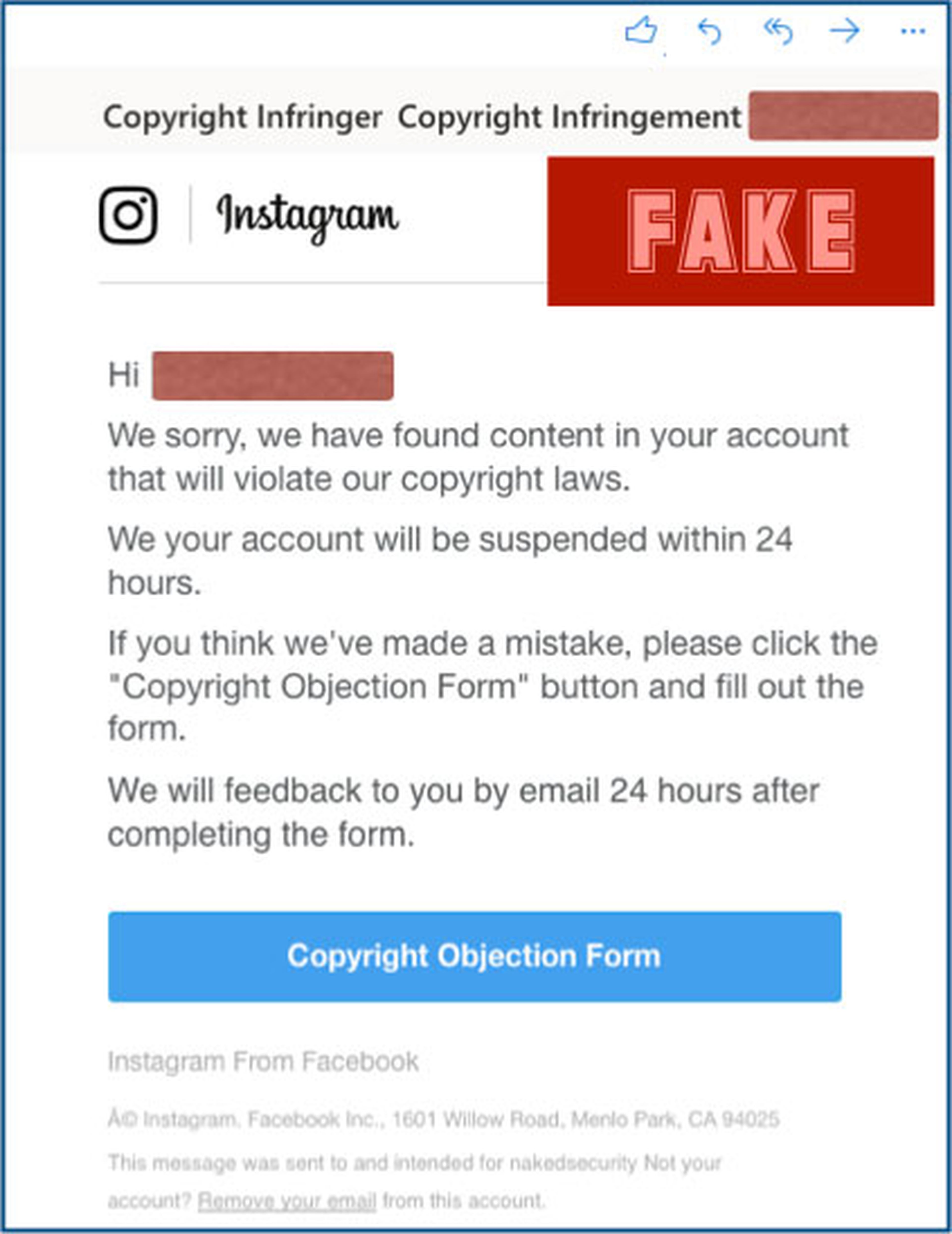 Correo falso Instagram