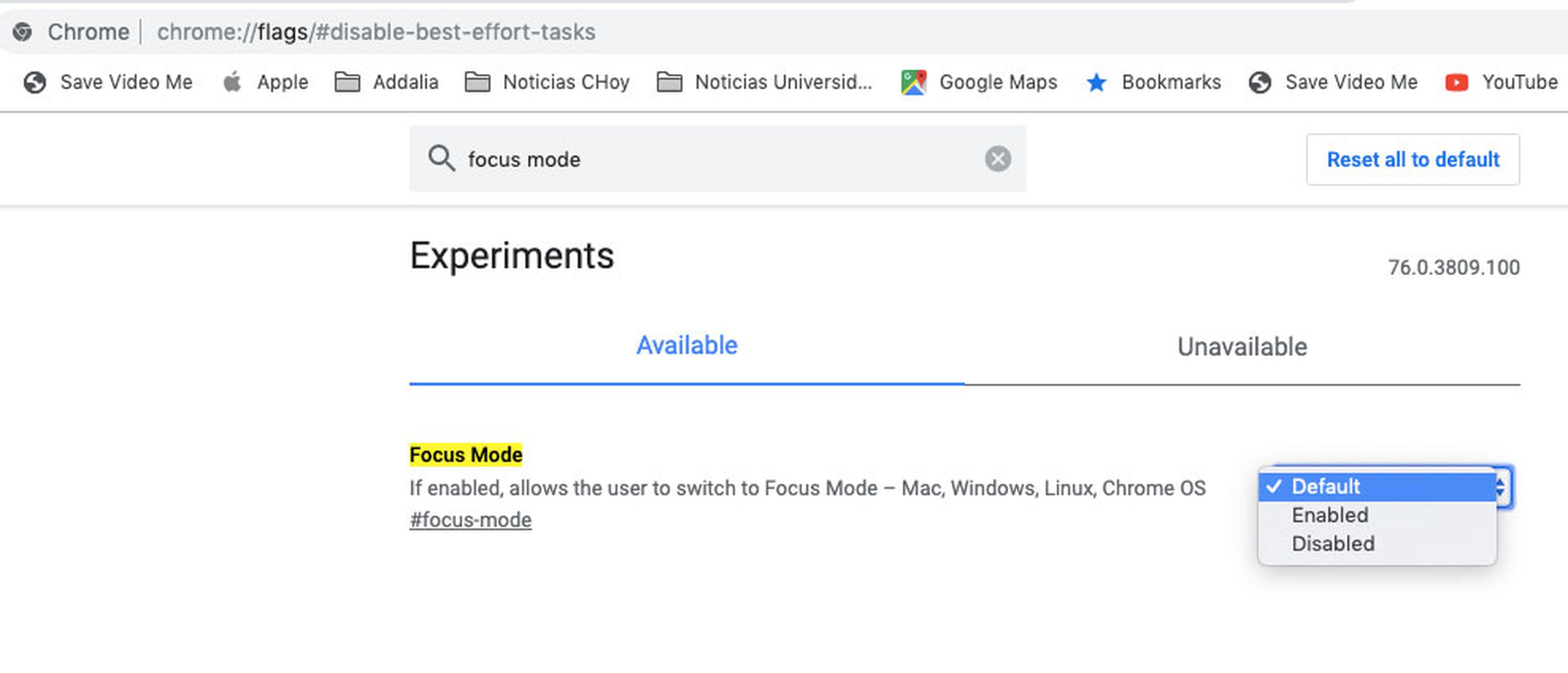 Flag de Focus Mode en Chrome