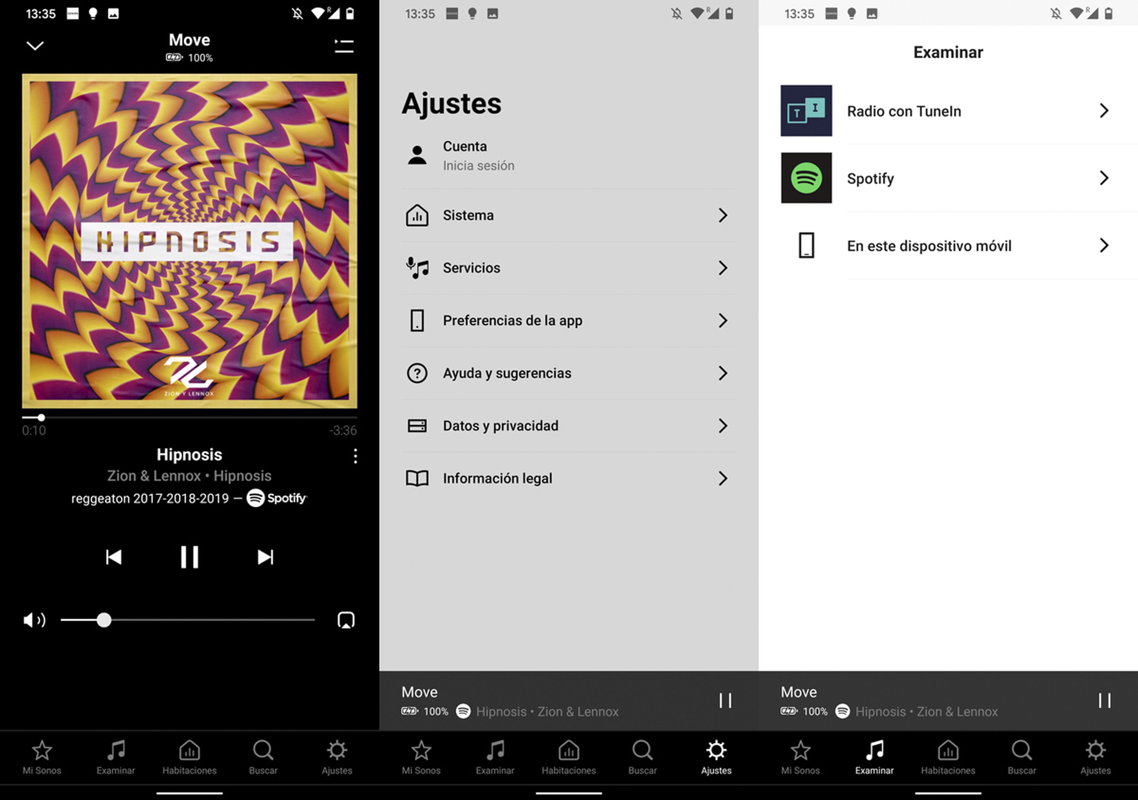 Algunos pantallazos de la aplicación de Sonos en un móvil Android (Pixel 4 XL)