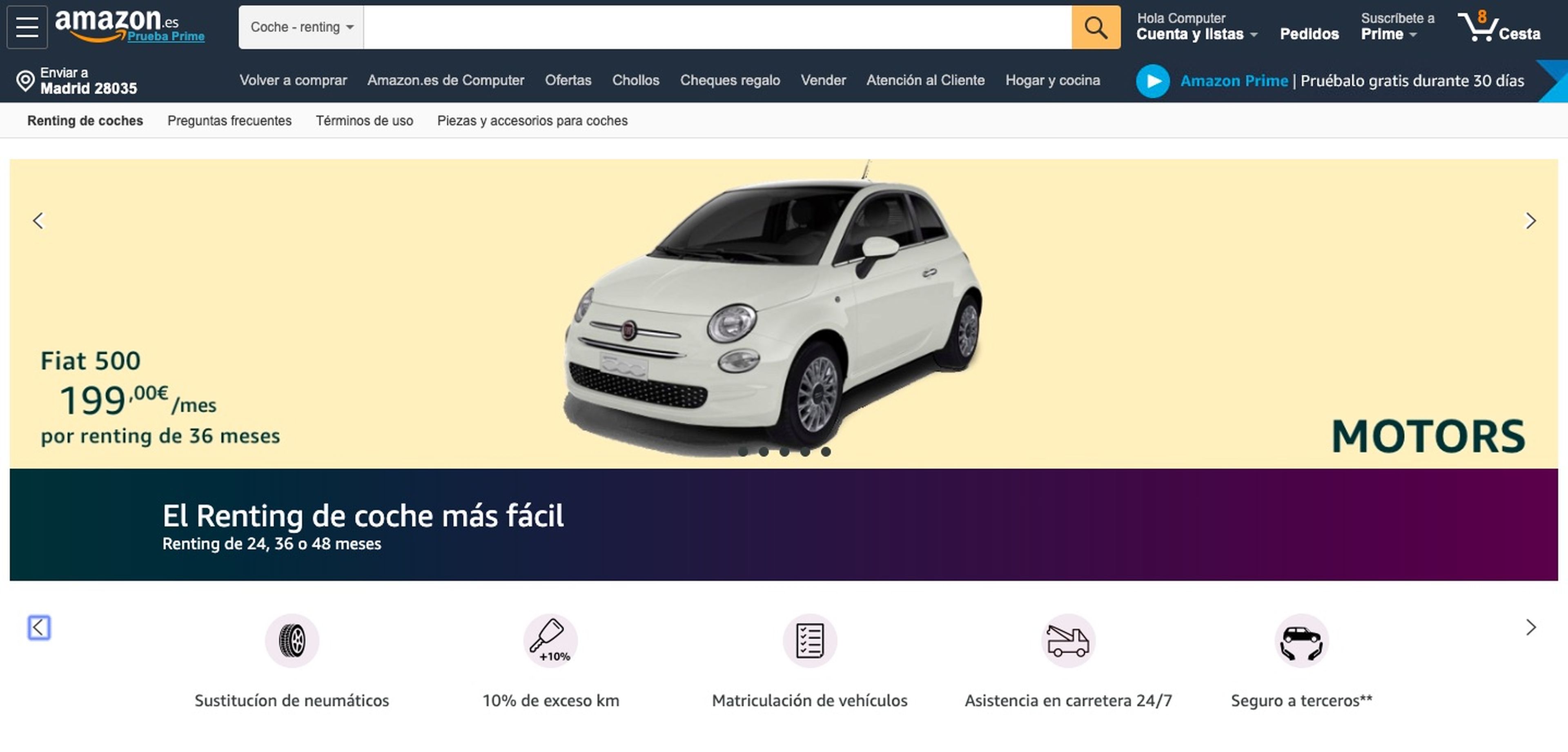 Renting de coches de Amazon