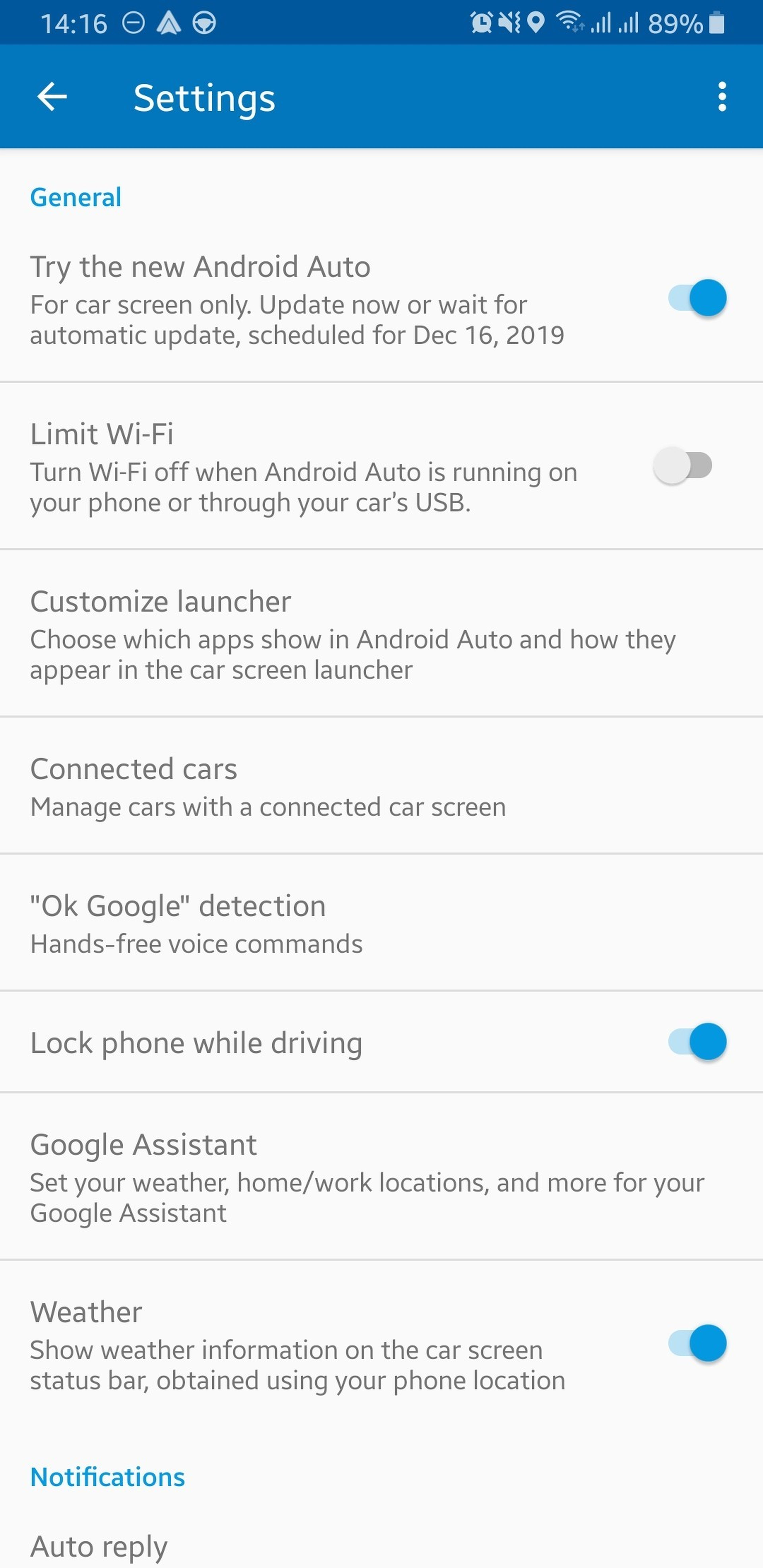Android Auto ajustes