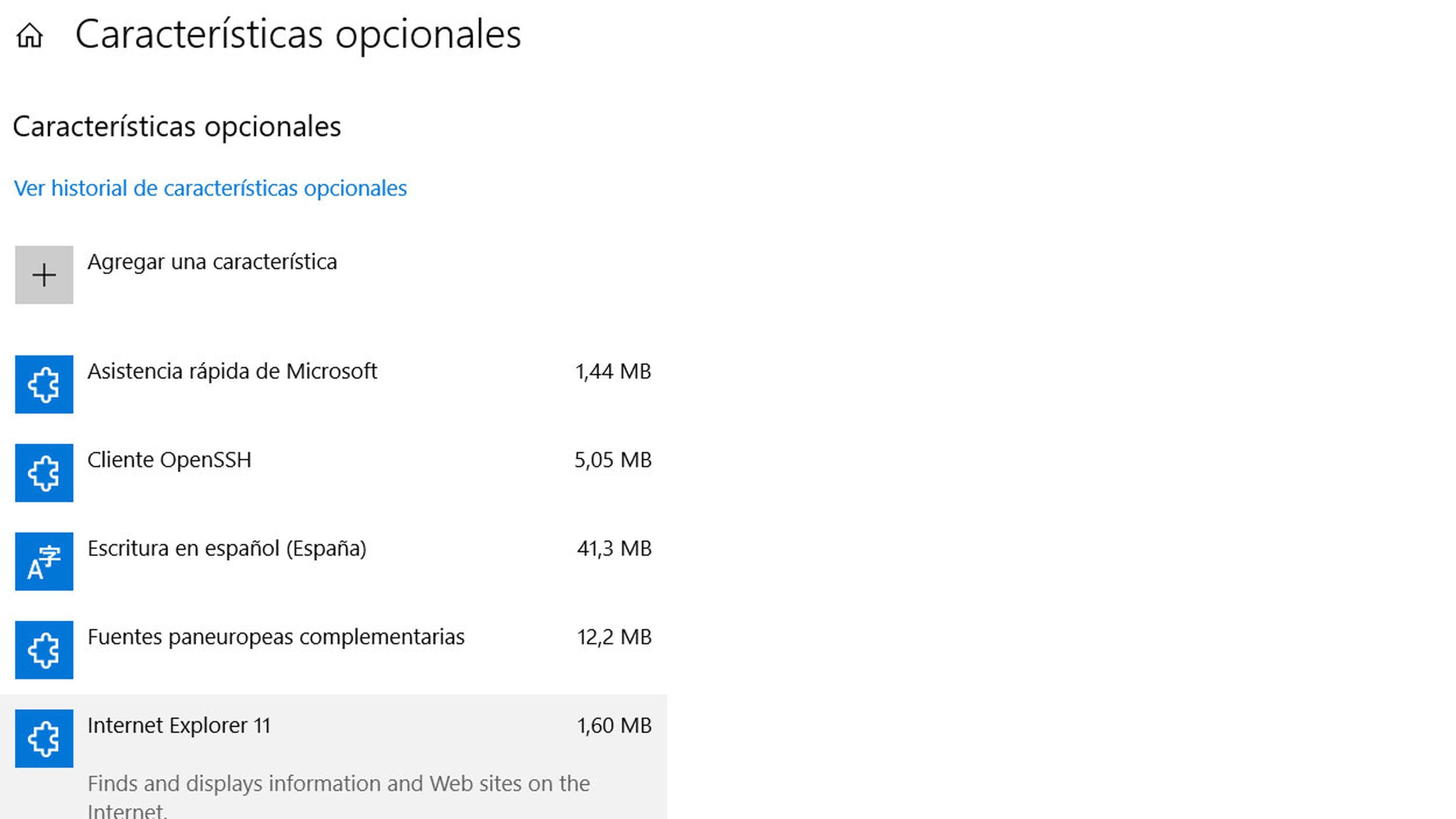Características Opcionales Windows 10
