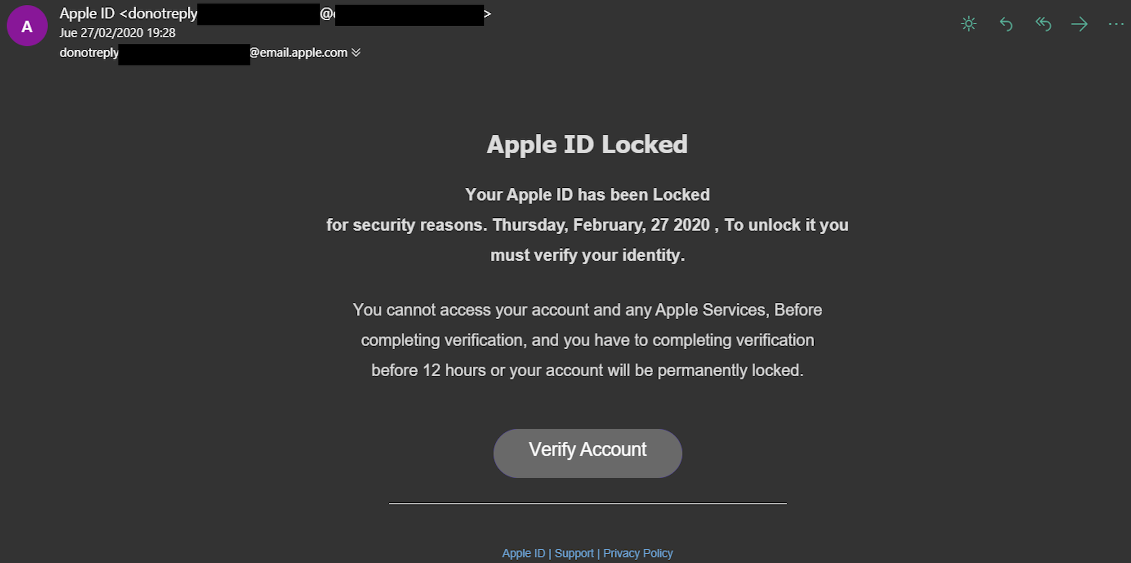 Email falso Apple inicio de sesión