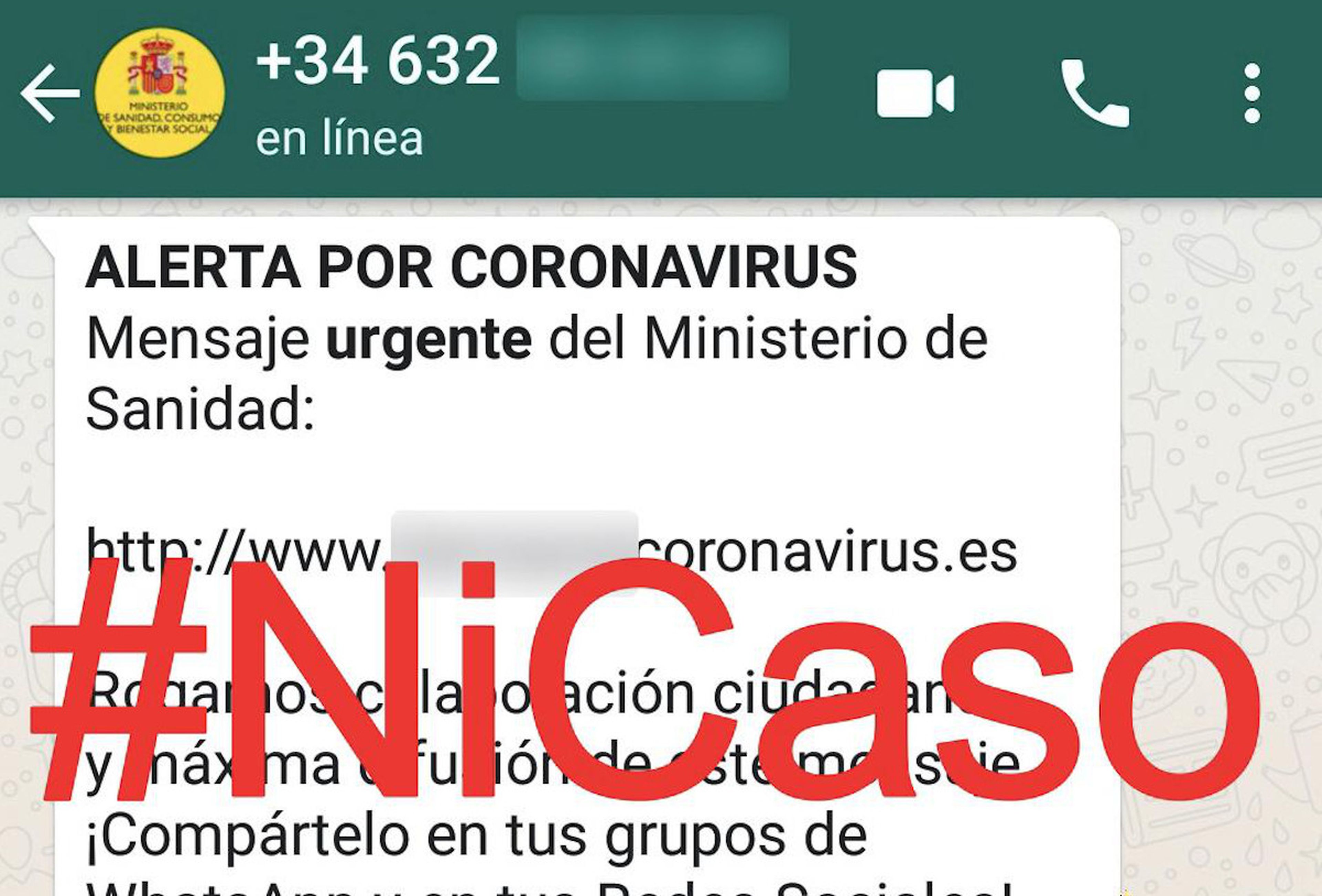 Mensaje WhatsApp falso