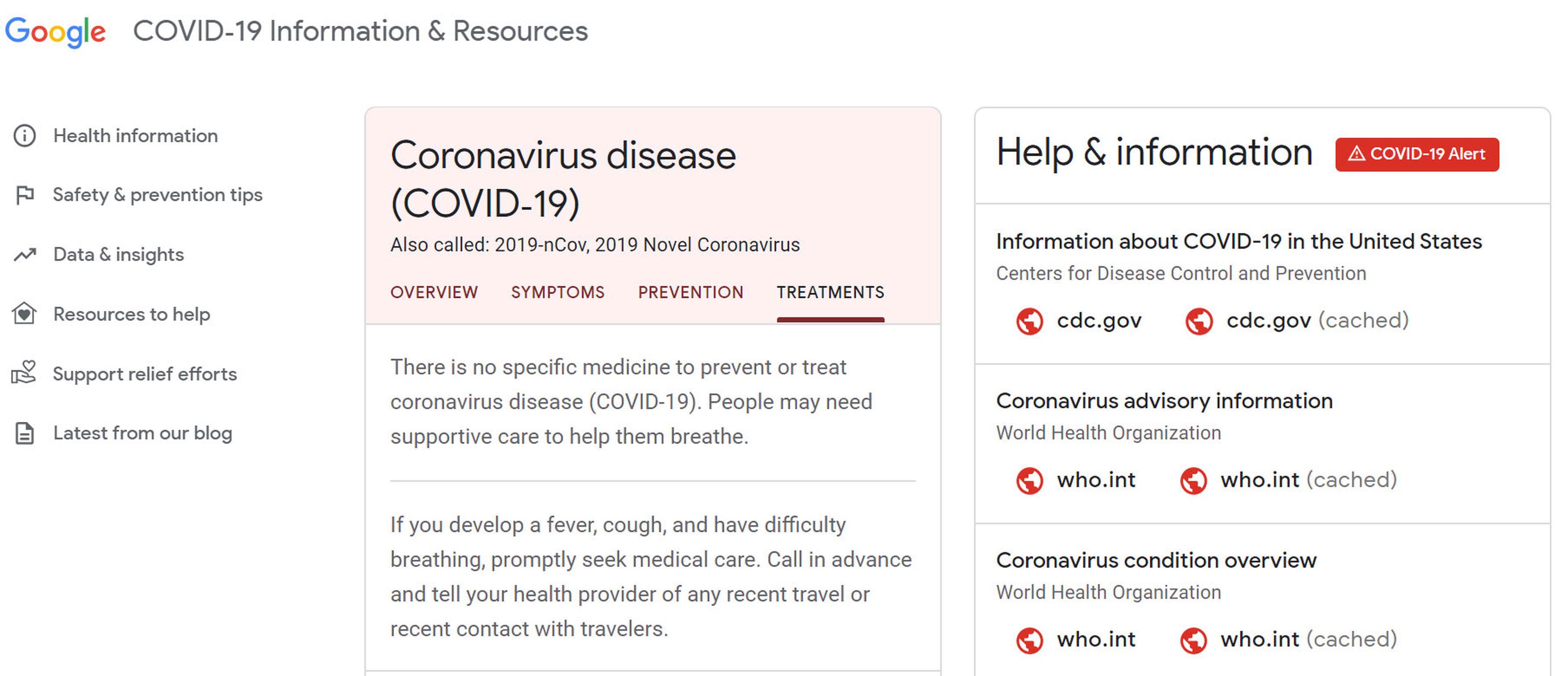 Web Google coronavirus