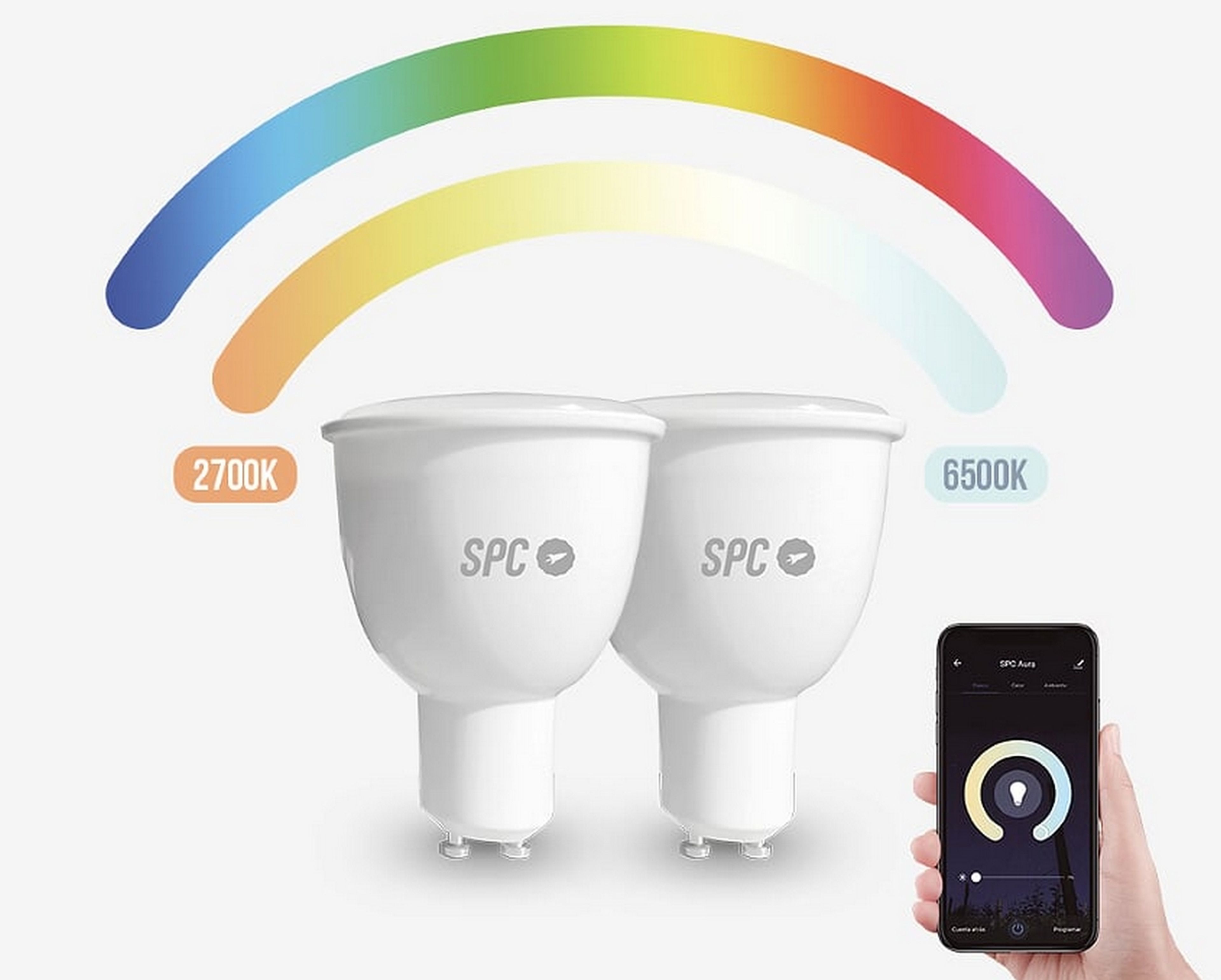 Aura, las bombillas inteligentes 3 en 1 de SPC con ajuste de color, tono de blanco e intensidad desde el móvil