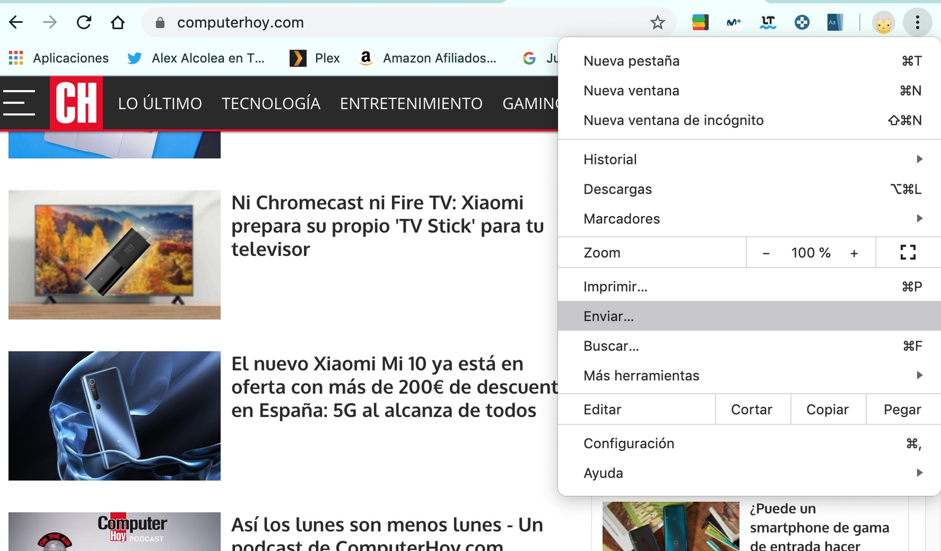 Enviar página web a Chromecast