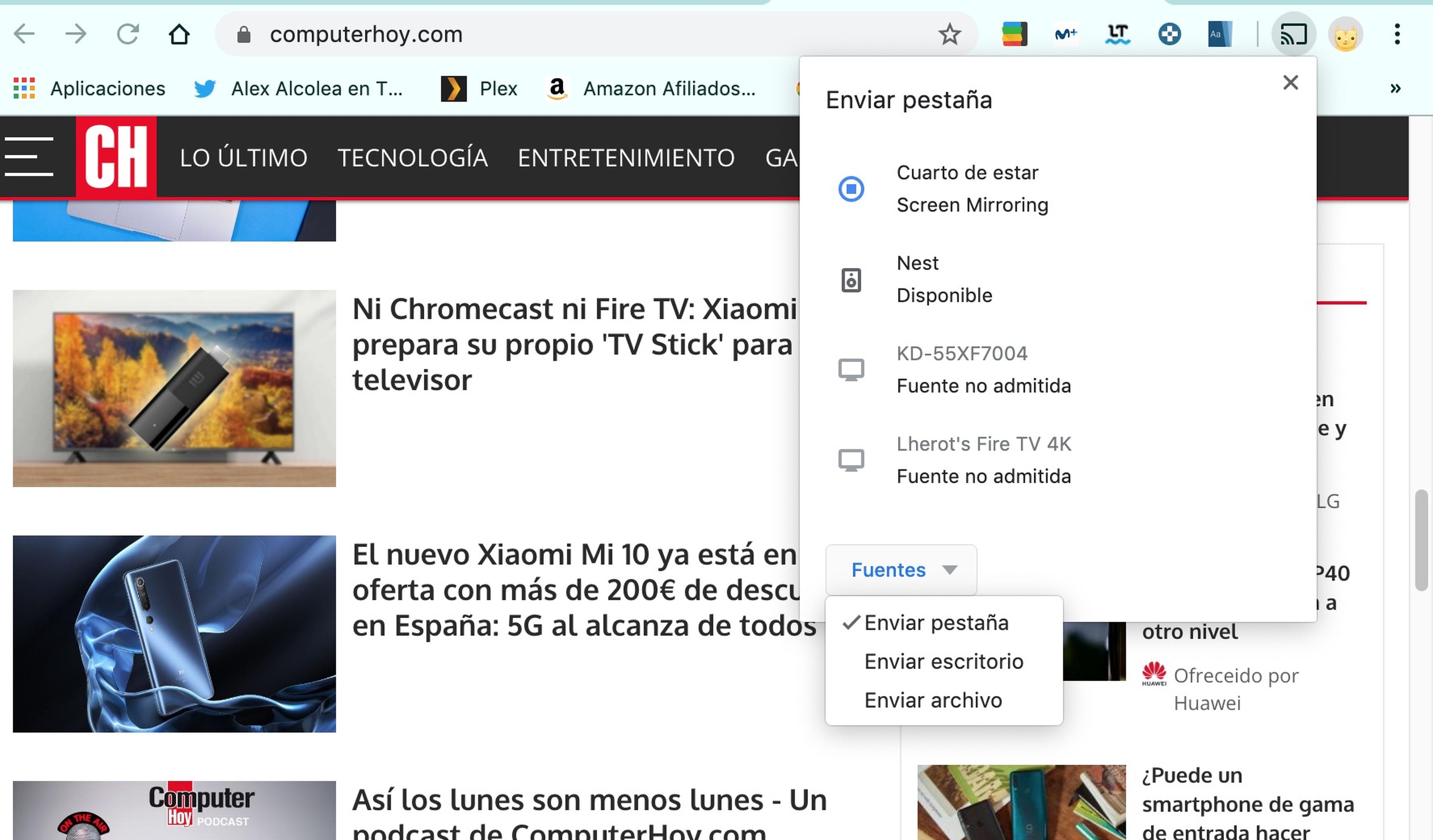 Enviar página web a Chromecast