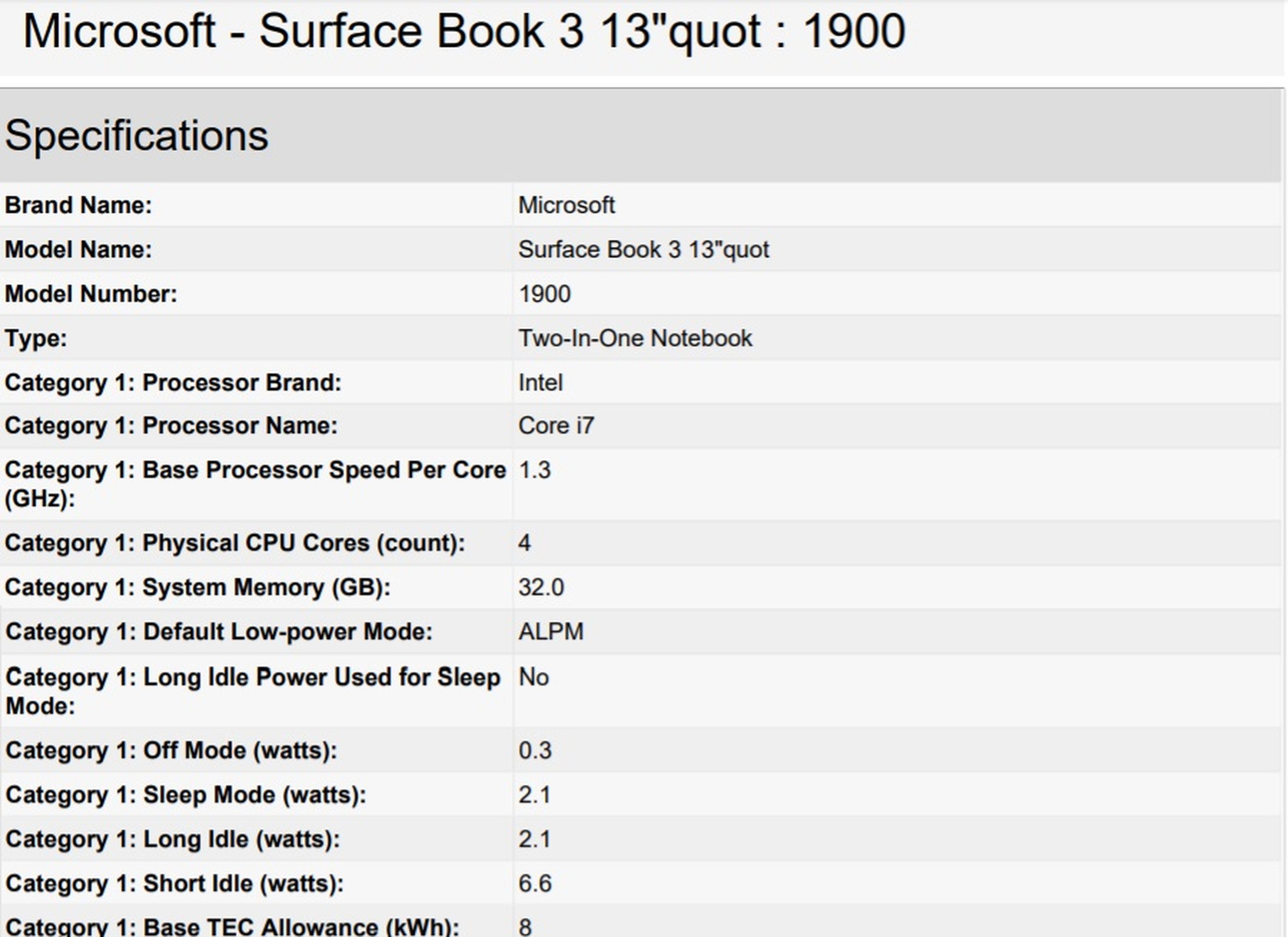 Especificaciones Surface Book 3