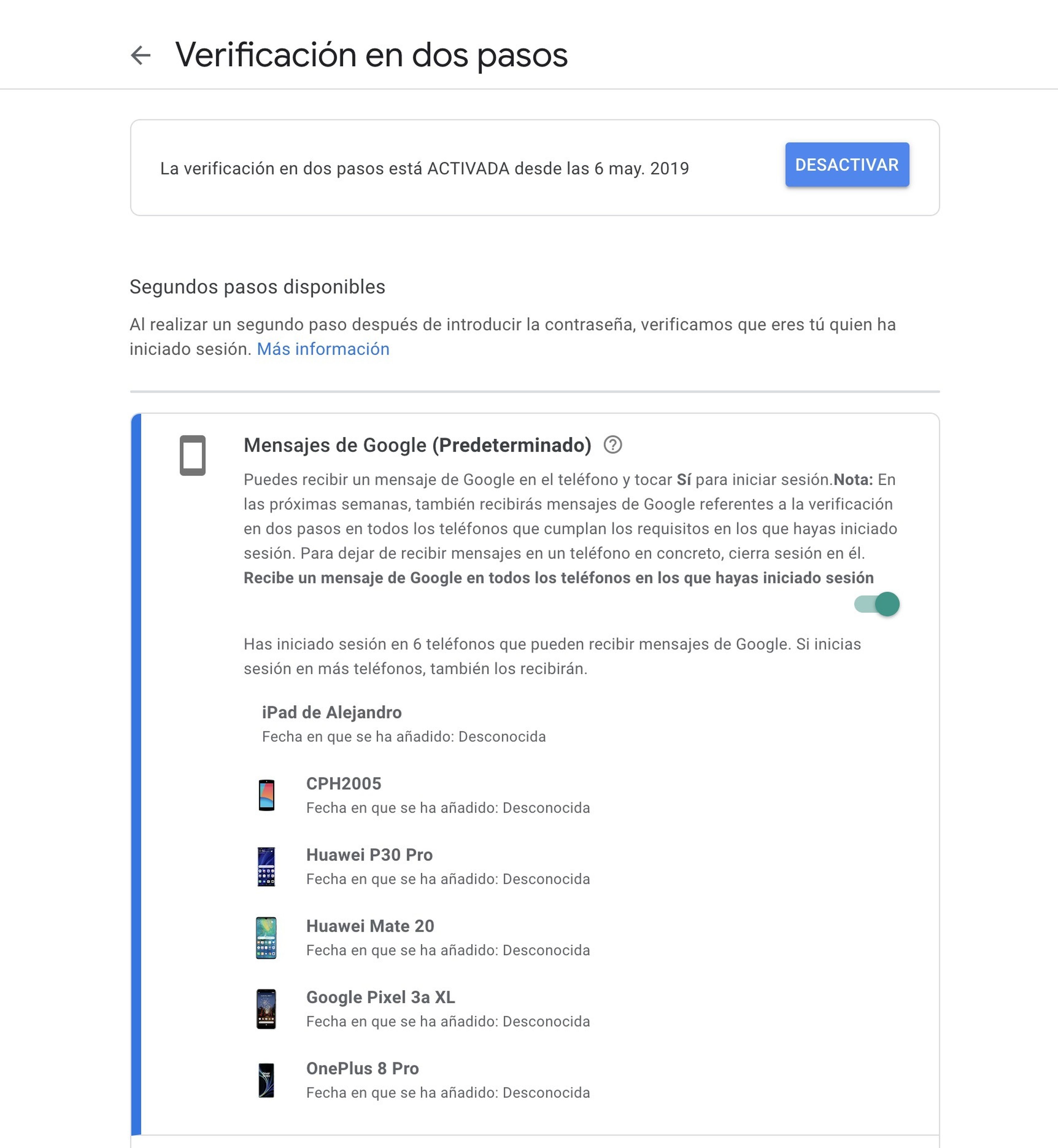 Google verificación en dos pasos
