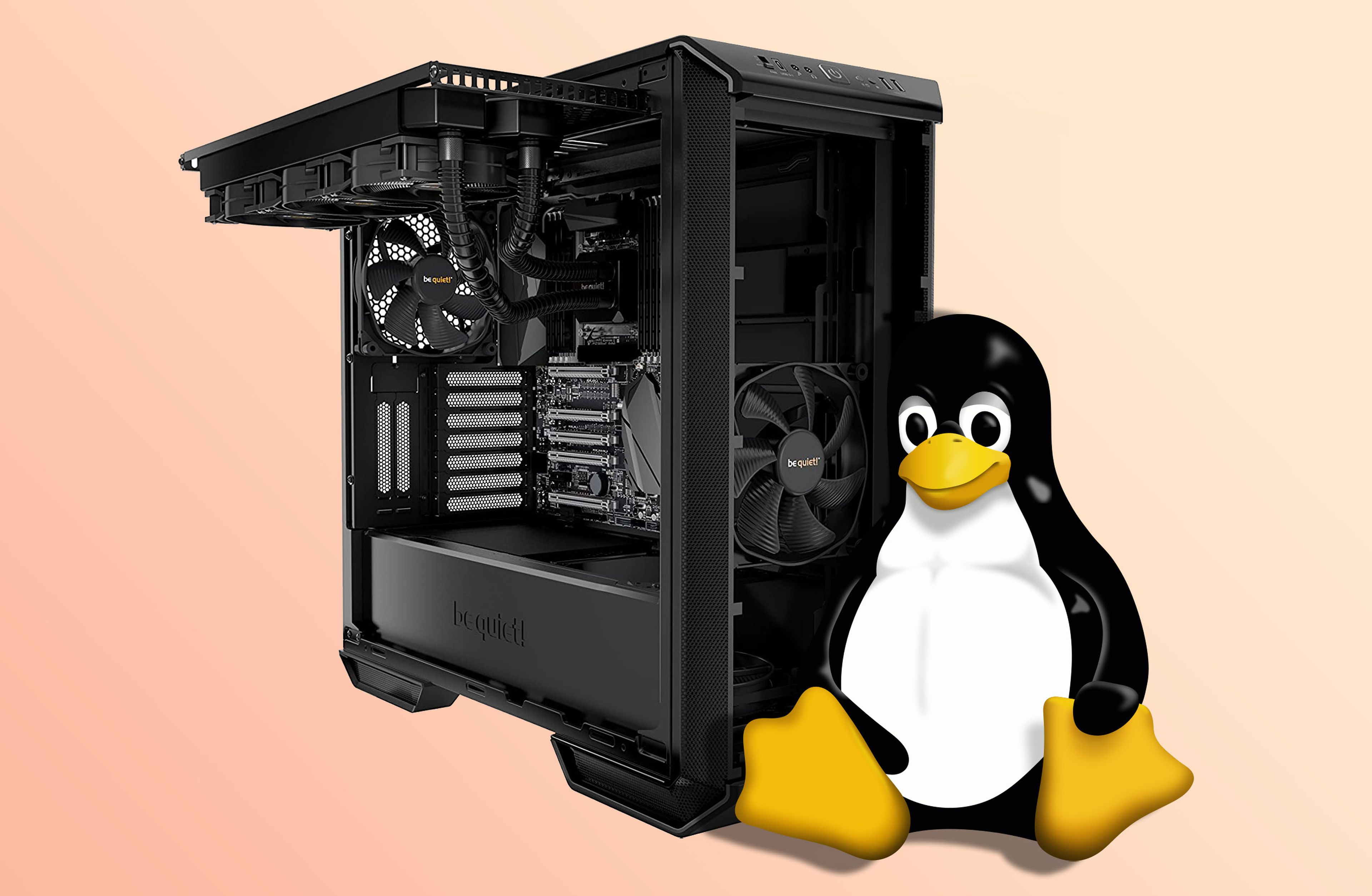 PC con Tux, mascota de Linux