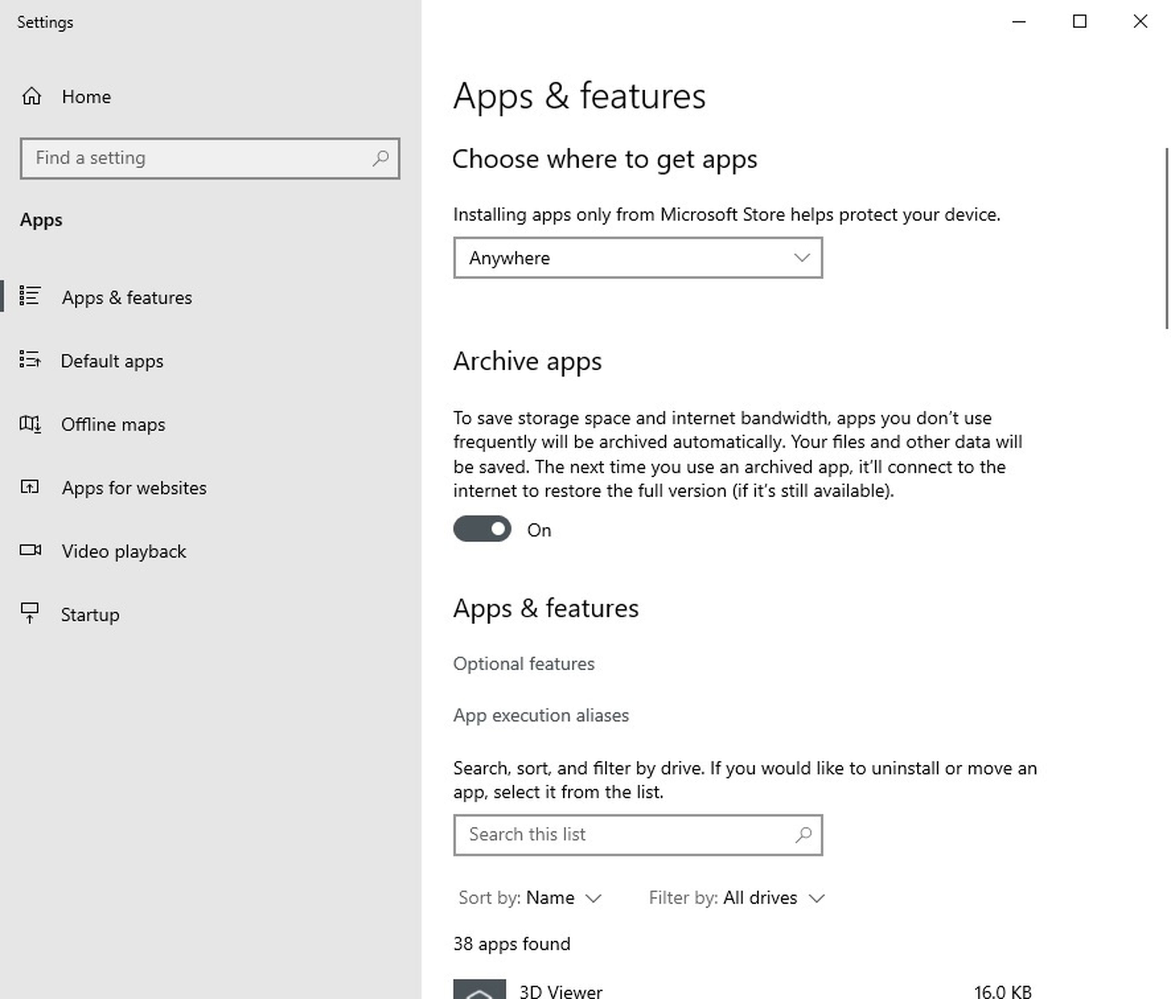 Archivar aplicaciones Windows 10