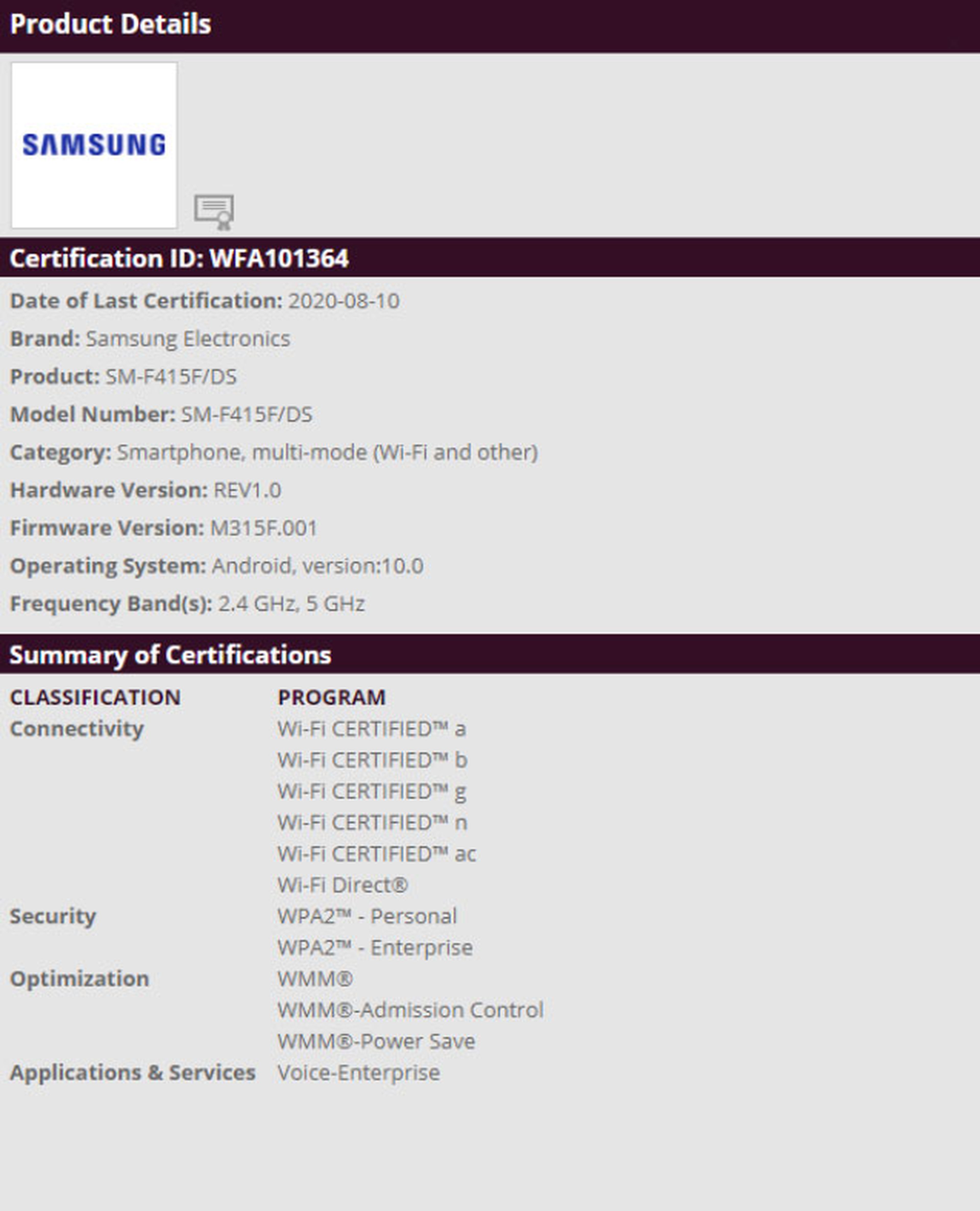 Certificación Samsung