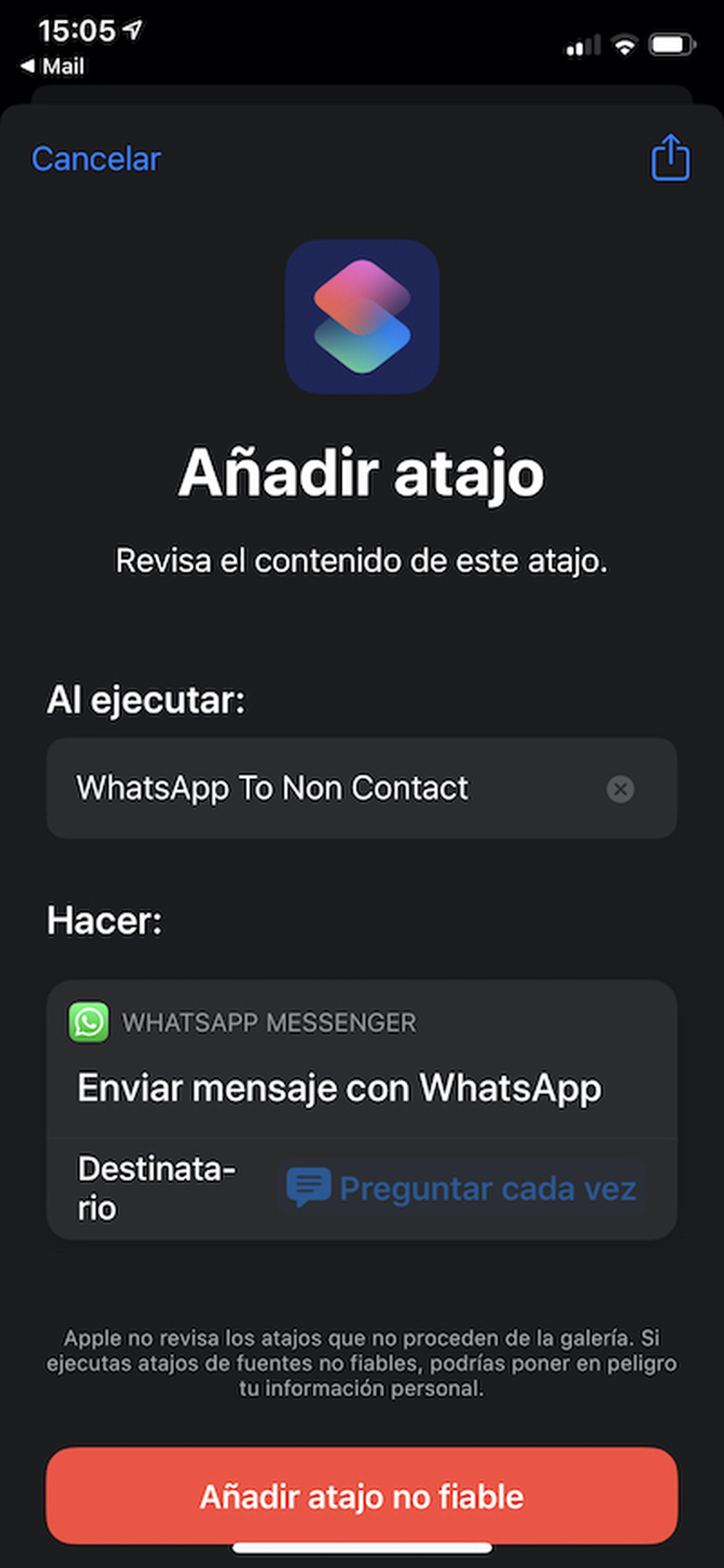 Atajo de WhatsApp para iPhone