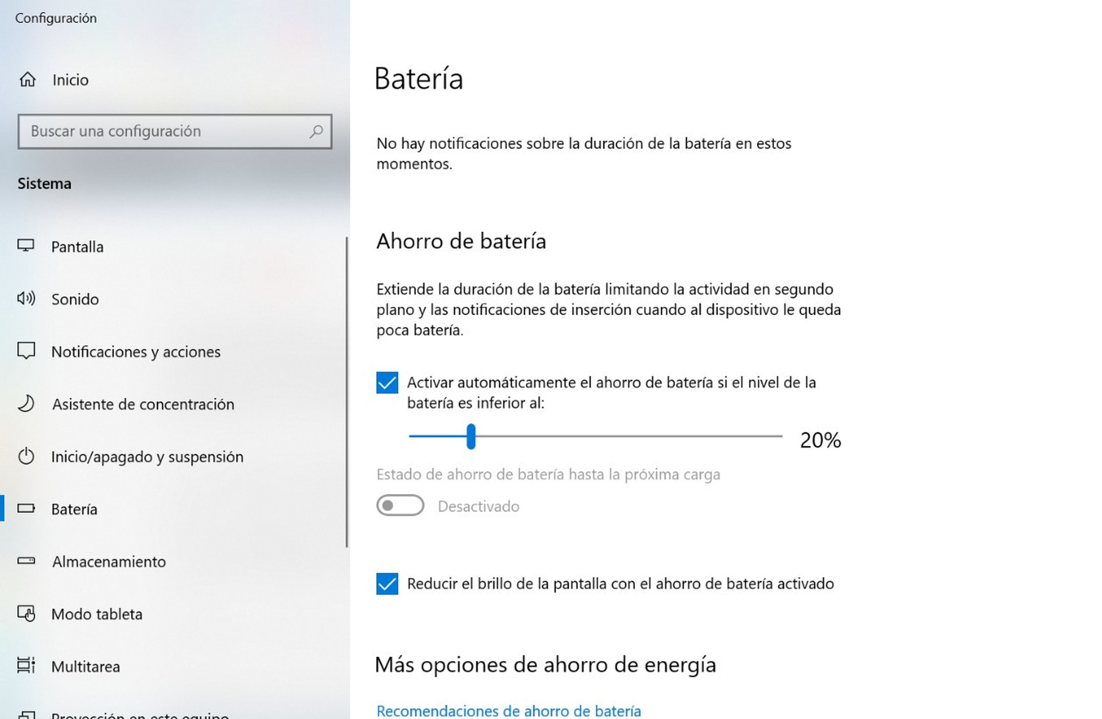 Windows 10 batería
