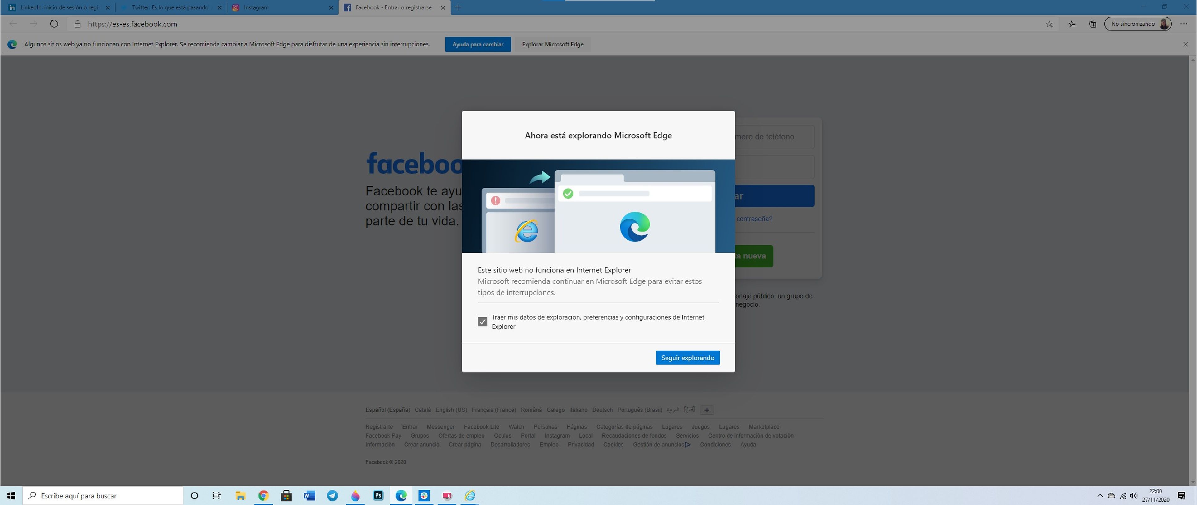 Facebook no se abre en Internet Explorer