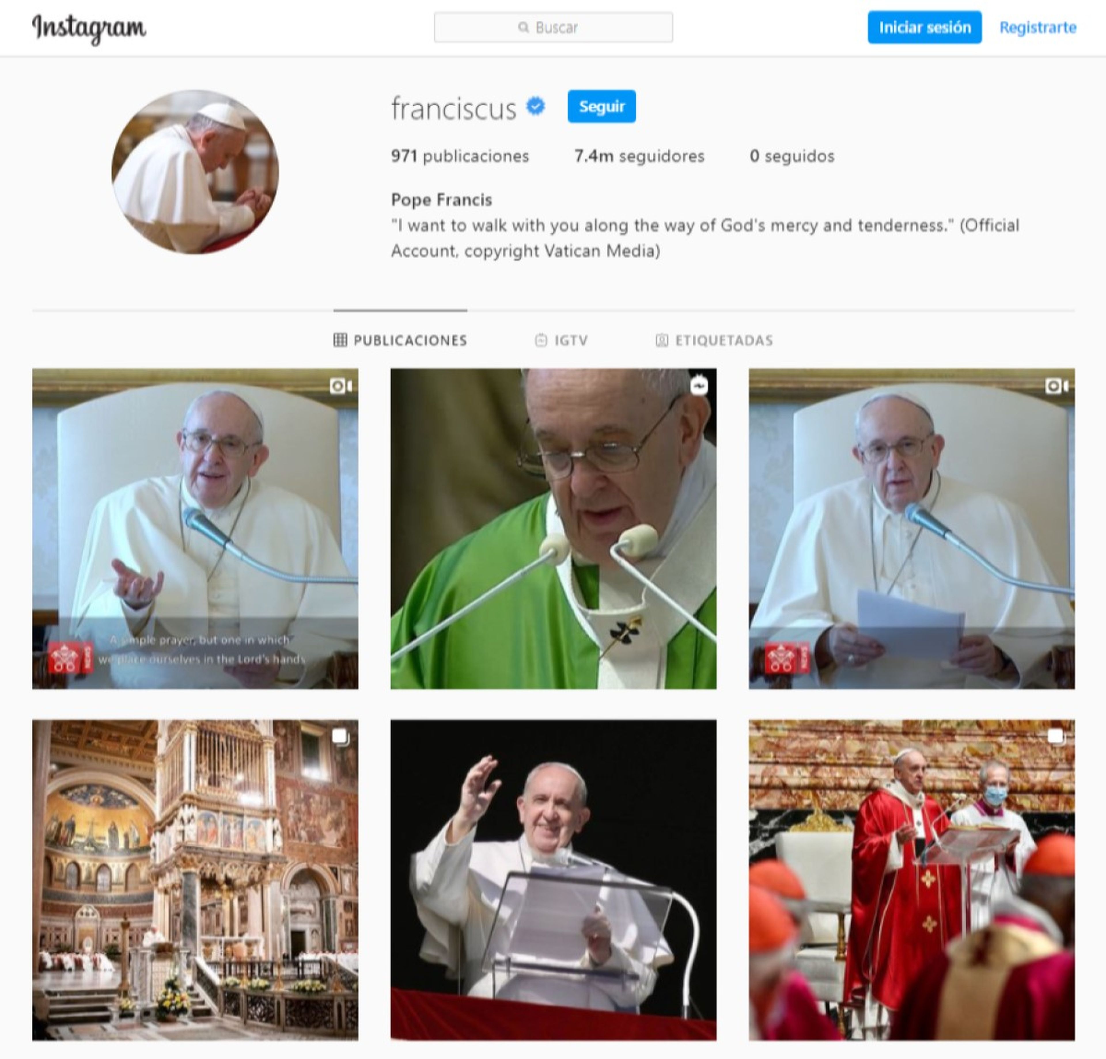 Perfil Papa Francisco en Instagram
