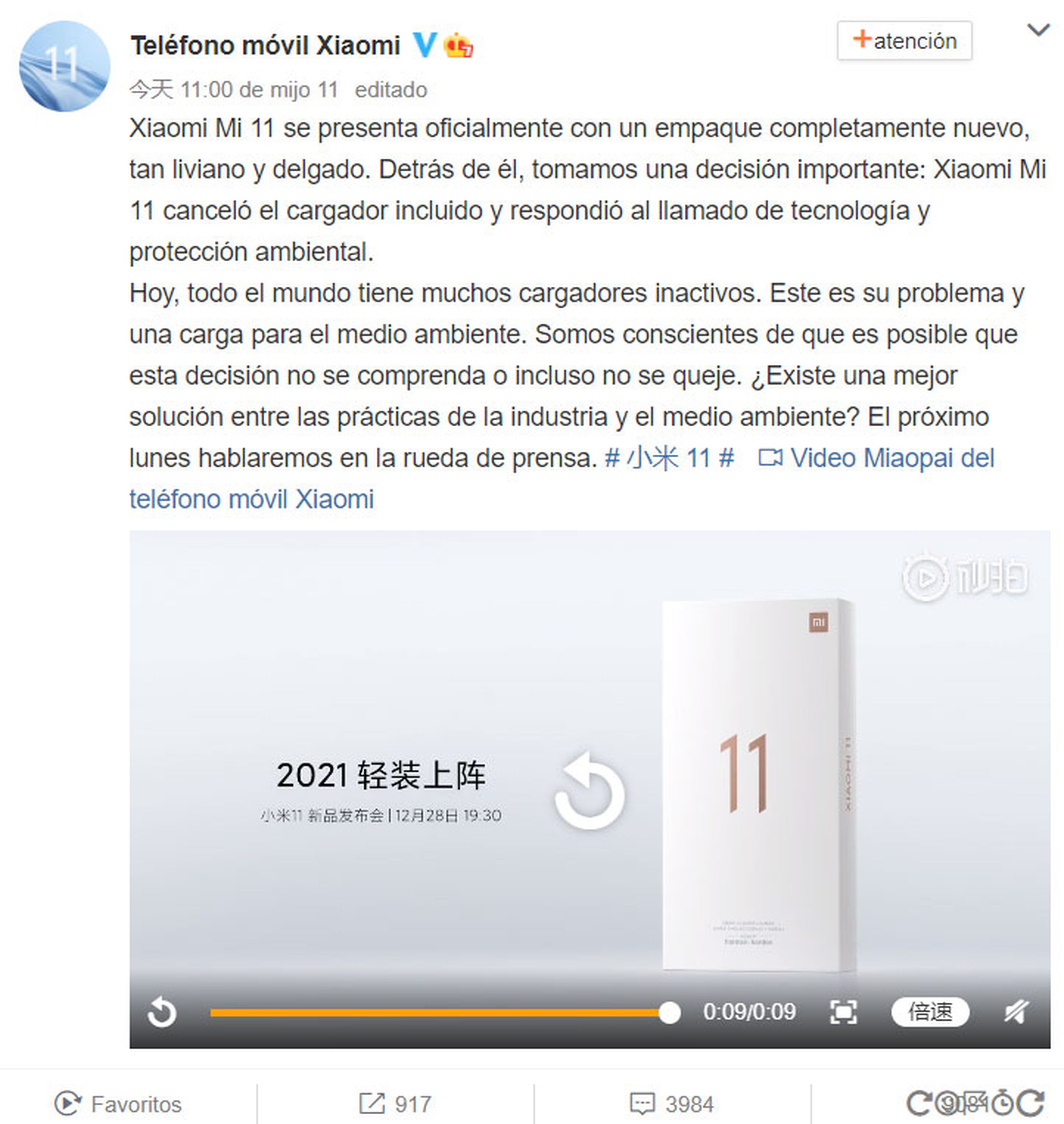 Cargador Xiaomi Mi 11