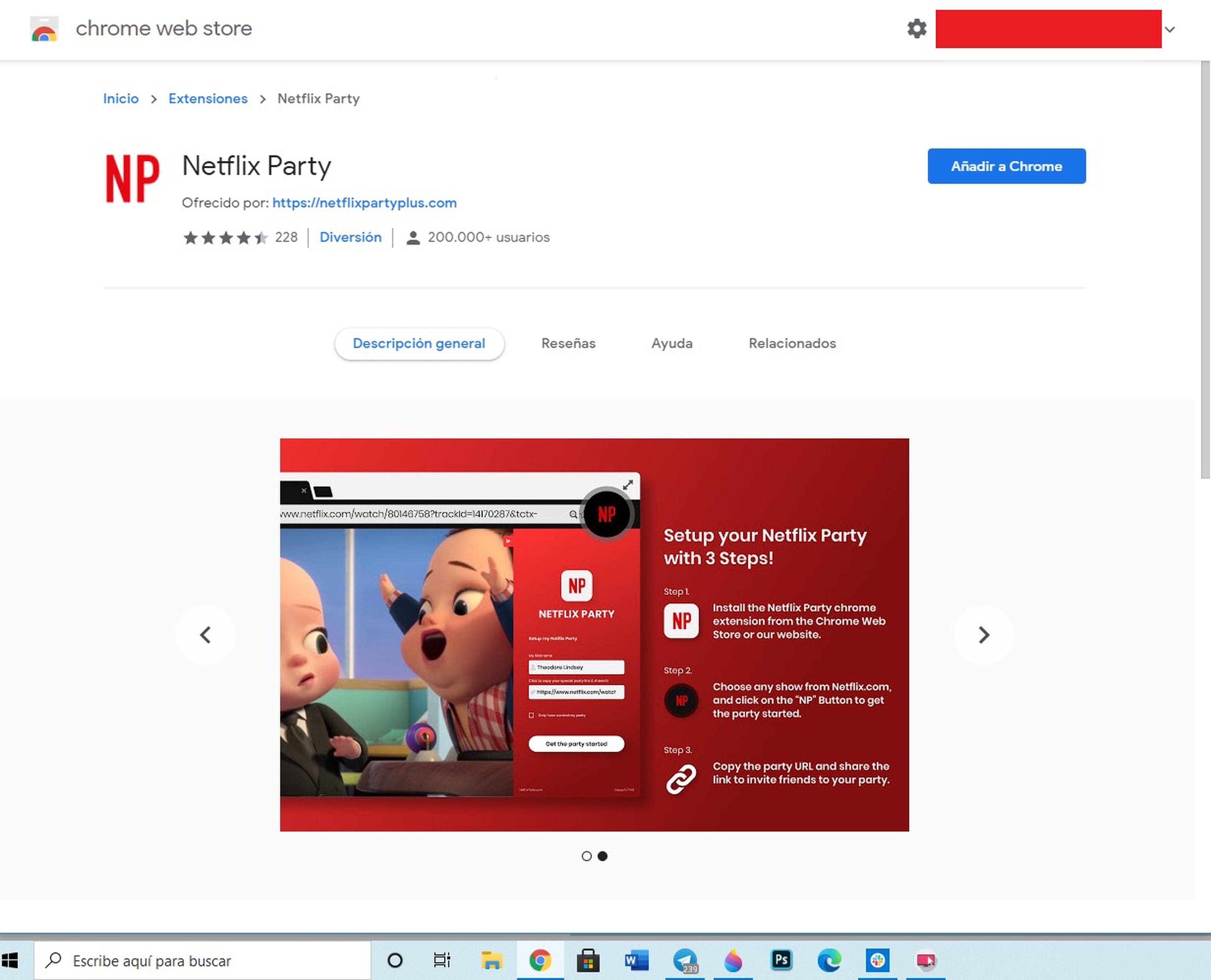 Extensión para Chrome de Netflix Party