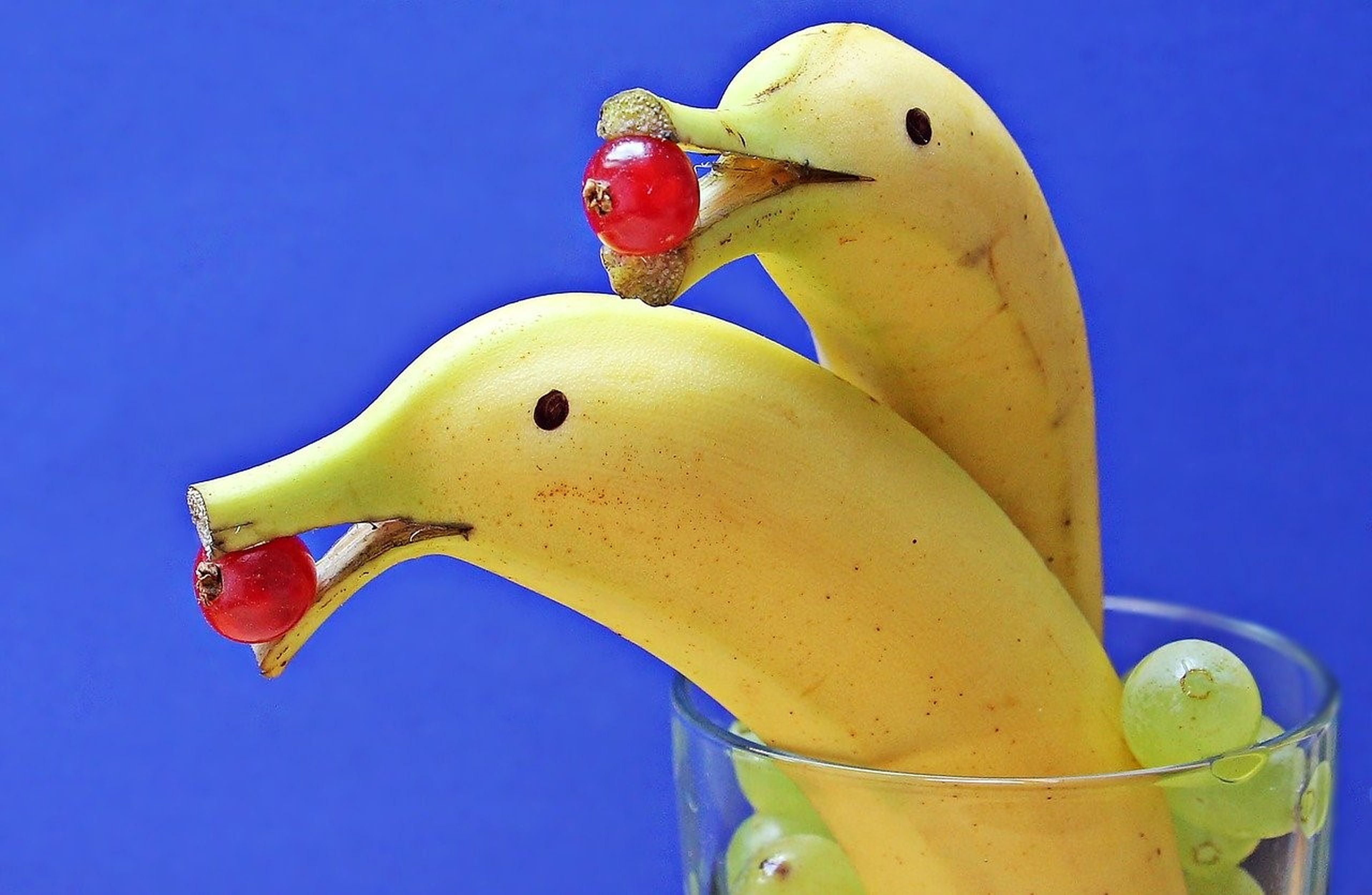 Plátanos con forma de delfín para decorar las uvas de Fin de Año