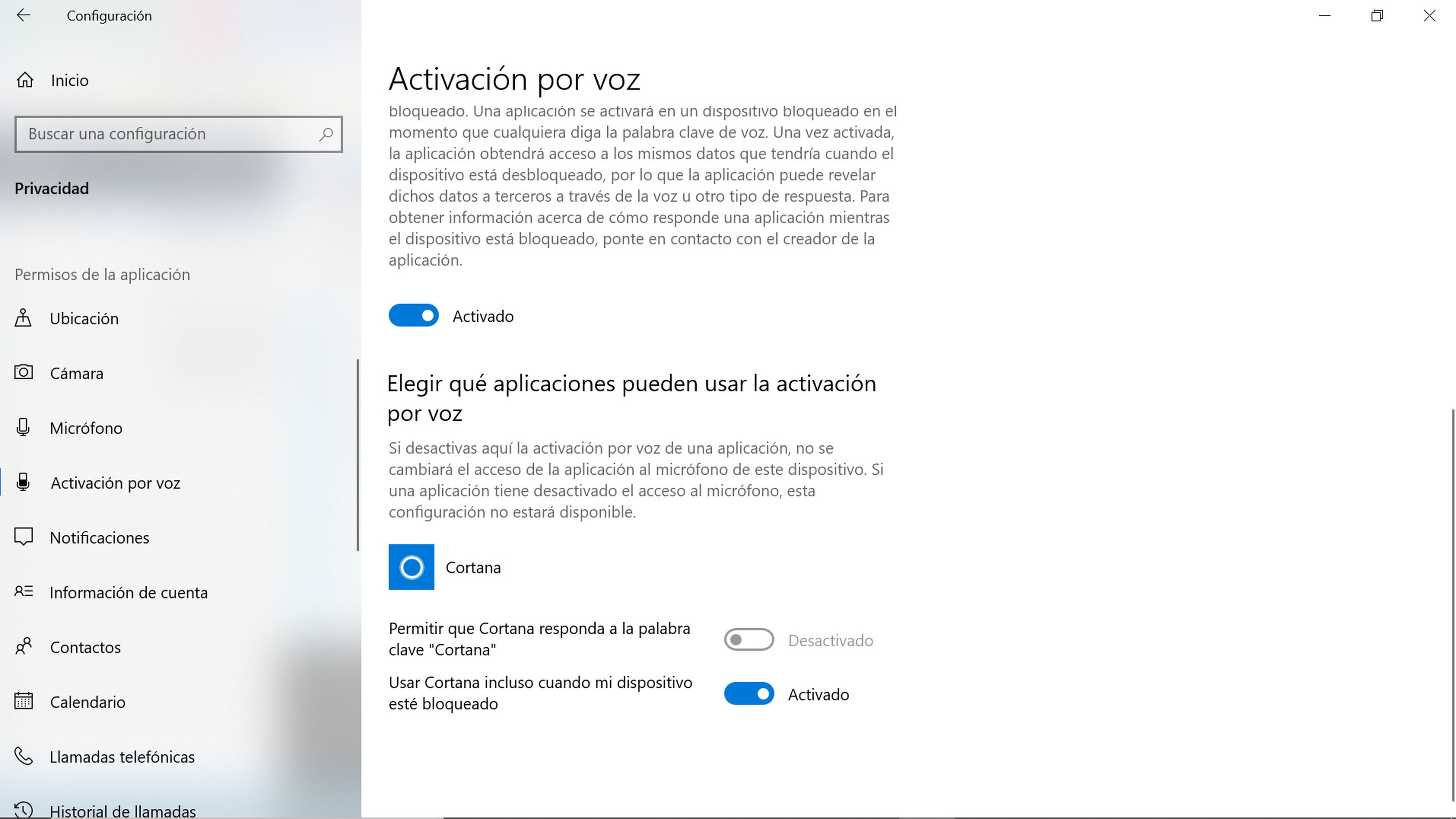 Configuración Cortana Windows 10