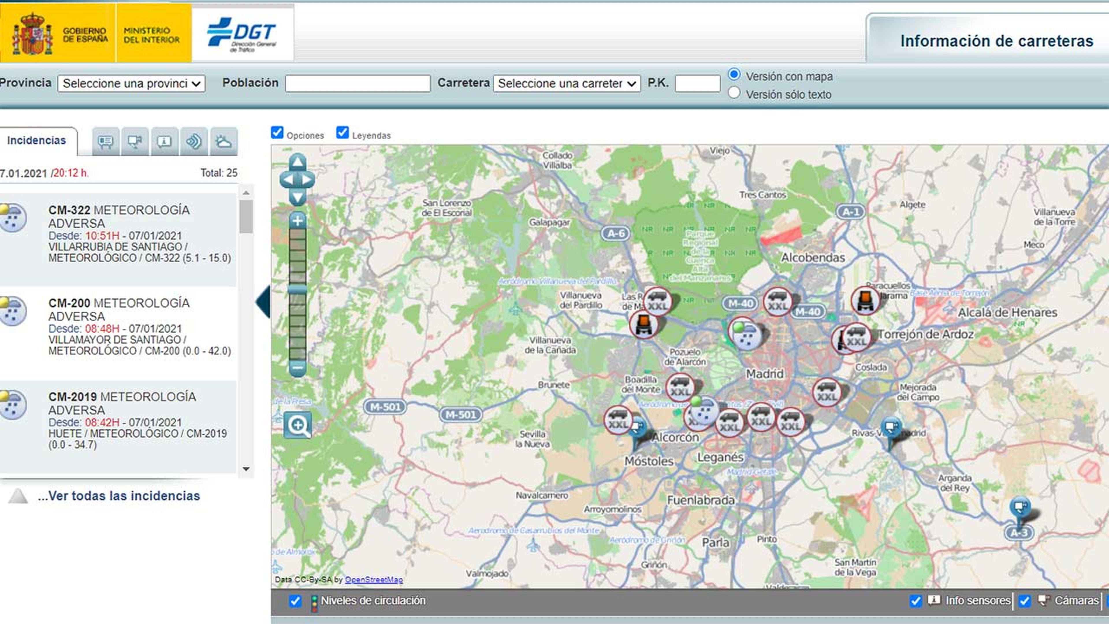 Mapa interactivo carreteras DGT