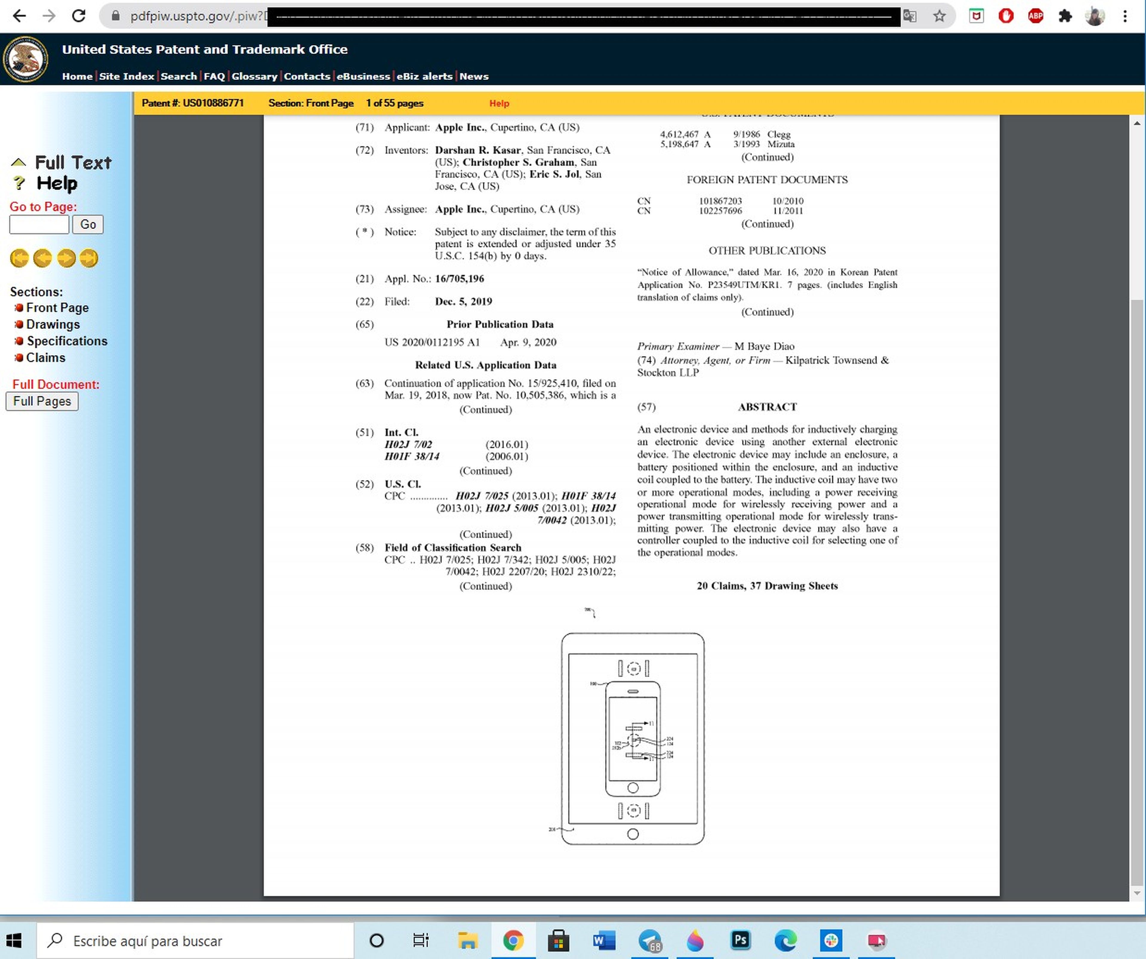 Patente de un iPad con carga inalámbrica