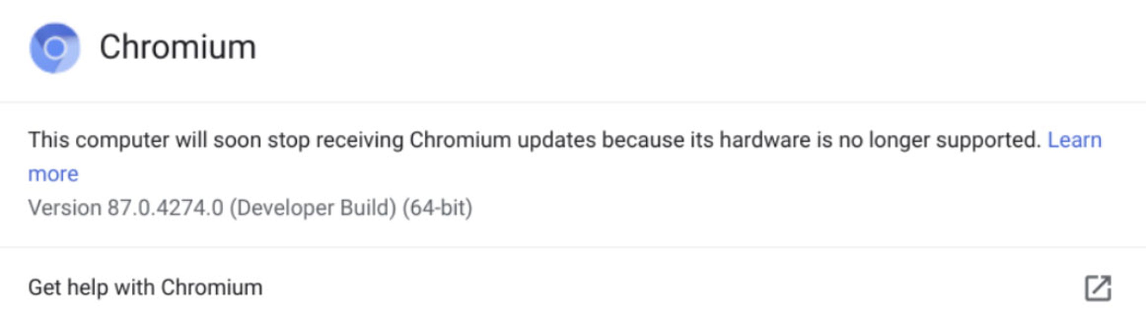 Advertencia en Chrome 87